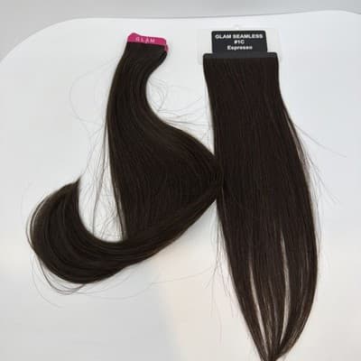Glam Seamless 14” Tape in Hair Extensions Espresso Dark Brown #1C Pack NEW - Thumbnail 3