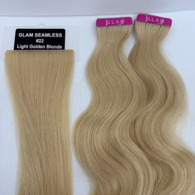 2x Glam Seamless 20” Body Wave Tape in Hair Extensions Light Golden Blonde #22 - Thumbnail 6