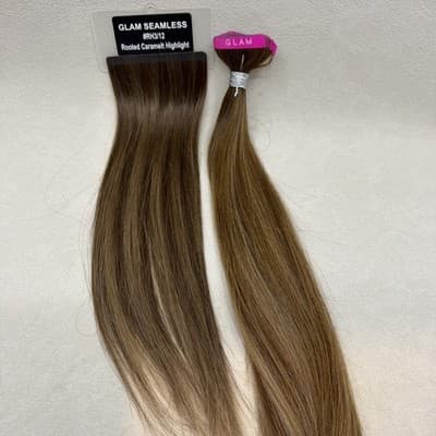 Glam Seamless 20” Tape in Hair Extensions Rooted Caramelt Highlight 20 Pack NEW - Thumbnail 2