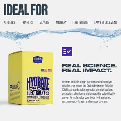 BUBS Naturals Hydrate Or Die Electrolytes (9/27) 2 Boxes, 20 Packets Each Lemon - Thumbnail 6