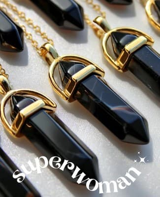 The Crystal Babes Necklace. The Superwoman. Gold plated, Black Agate. NEW - Thumbnail 3