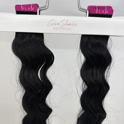 2x Glam Seamless 20” Curl 3A Tape in Hair Extensions #1 Jet Black Two Pack NEW - Thumbnail 2