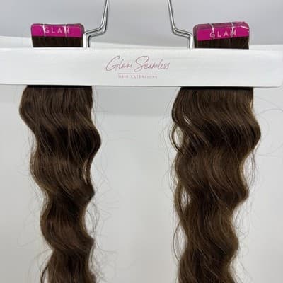 2x Glam Seamless 20” Curl 3A Tape in Hair Extensions #3 Chocolate Brown NEW - Thumbnail 2