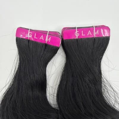 2x Glam Seamless 20” Curl 3A Tape in Hair Extensions #1 Jet Black Two Pack NEW - Thumbnail 3