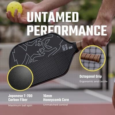 Bison Paddles Pickleball Paddles UNTAMED Raw Carbon Face Foam Injected NEW $149 - Thumbnail 8