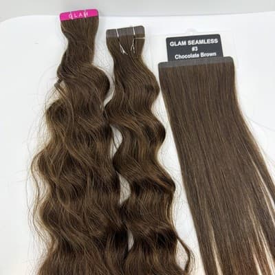 2x Glam Seamless 20” Curl 3A Tape in Hair Extensions #3 Chocolate Brown NEW - Thumbnail 6