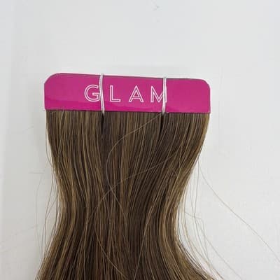 Glam Seamless 20” Body Wave Tape in Hair Extensions Rooted Honey Brown #8 NEW - Thumbnail 2
