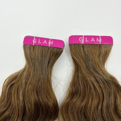 2x Glam Seamless 20” Curl 3A Tape in Hair Extensions Root Toffee Swirl Highlight - Thumbnail 5