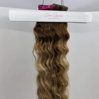 2x Glam Seamless 20” Curl 3A Tape in Hair Extensions Root Toffee Swirl Highlight - Thumbnail 2