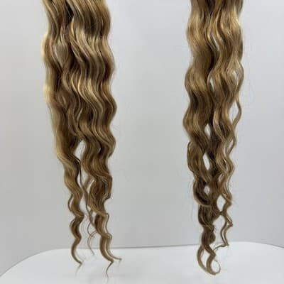 2x Glam Seamless 20” Curl 3A Tape in Hair Extensions Root Toffee Swirl Highlight - Thumbnail 9