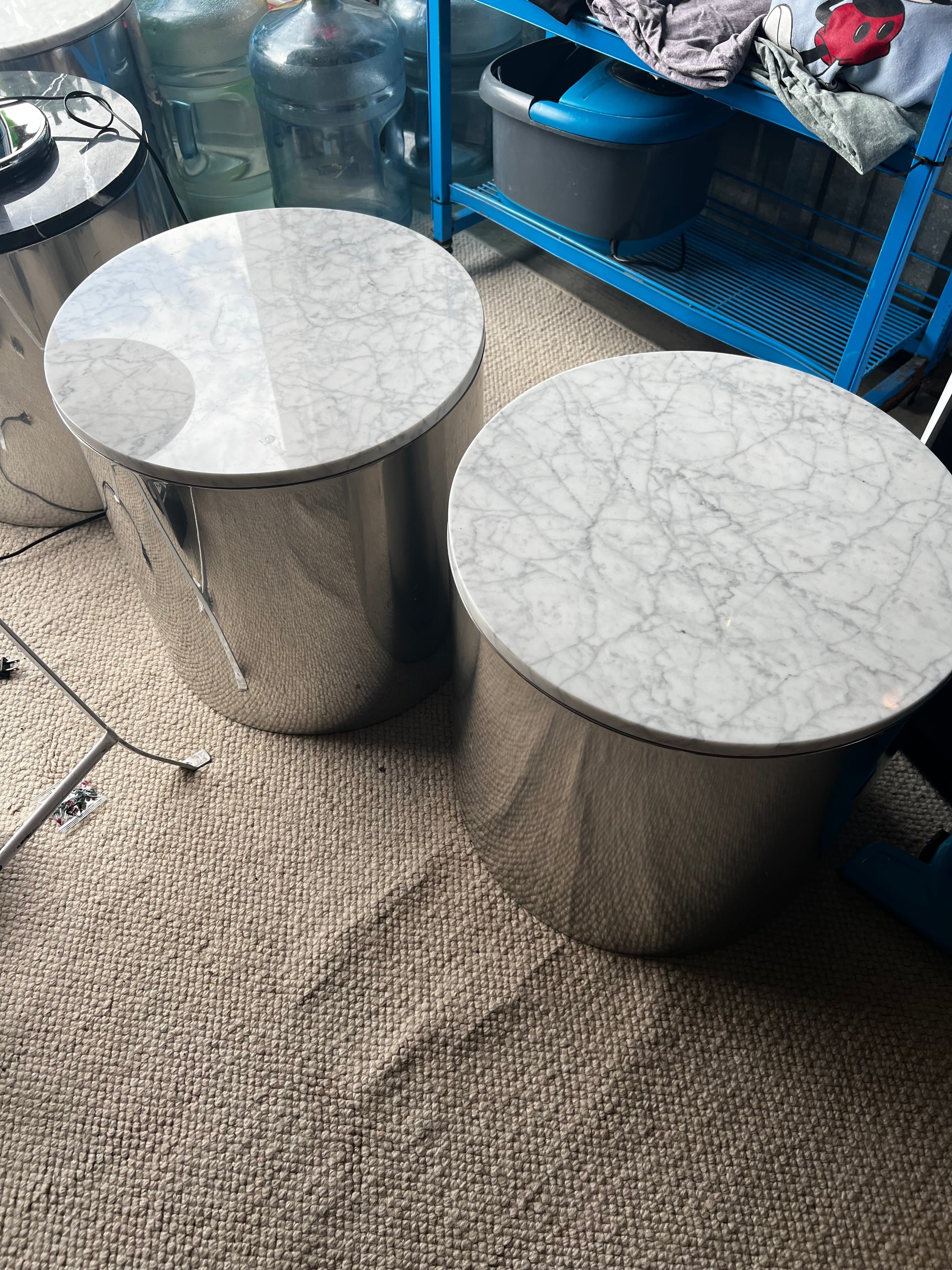Vintage Architectural Supplements, Paul Mayen, Chrome and Marble Top Tables - Thumbnail 3