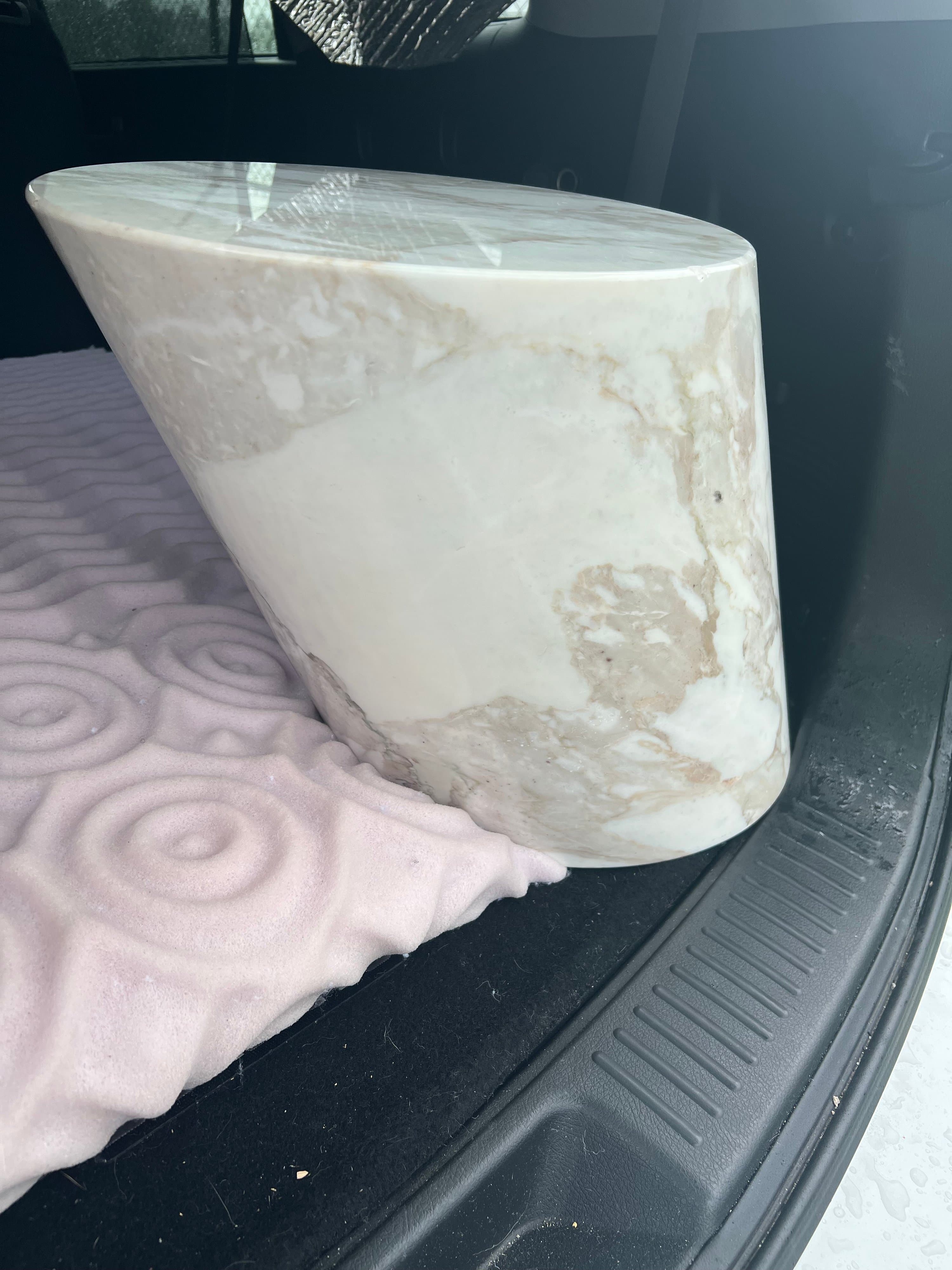 Vintage Solid Marble Cylindrical Plinth Accent Table