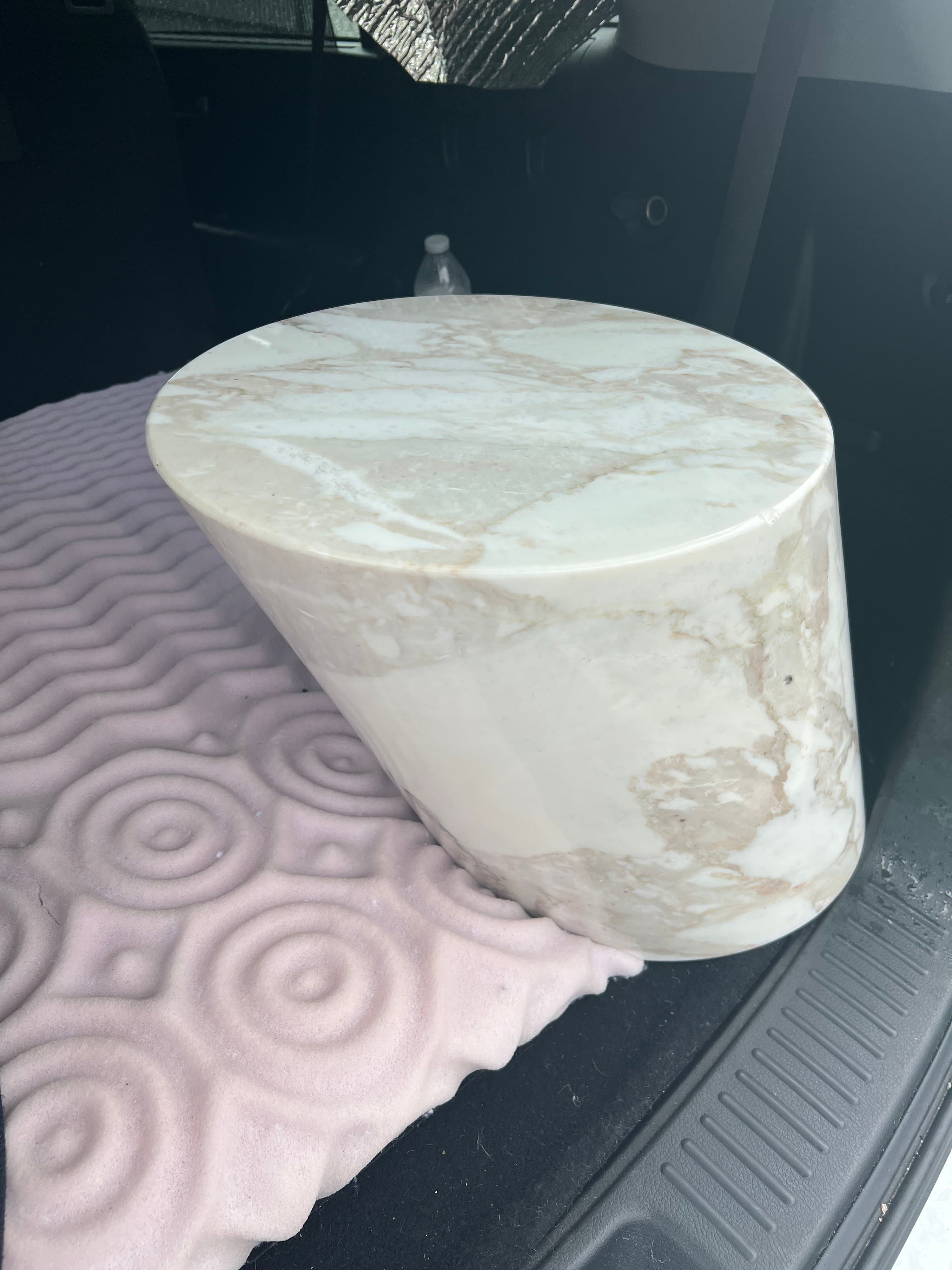 Vintage Solid Marble Cylindrical Plinth Accent Table - Thumbnail 2