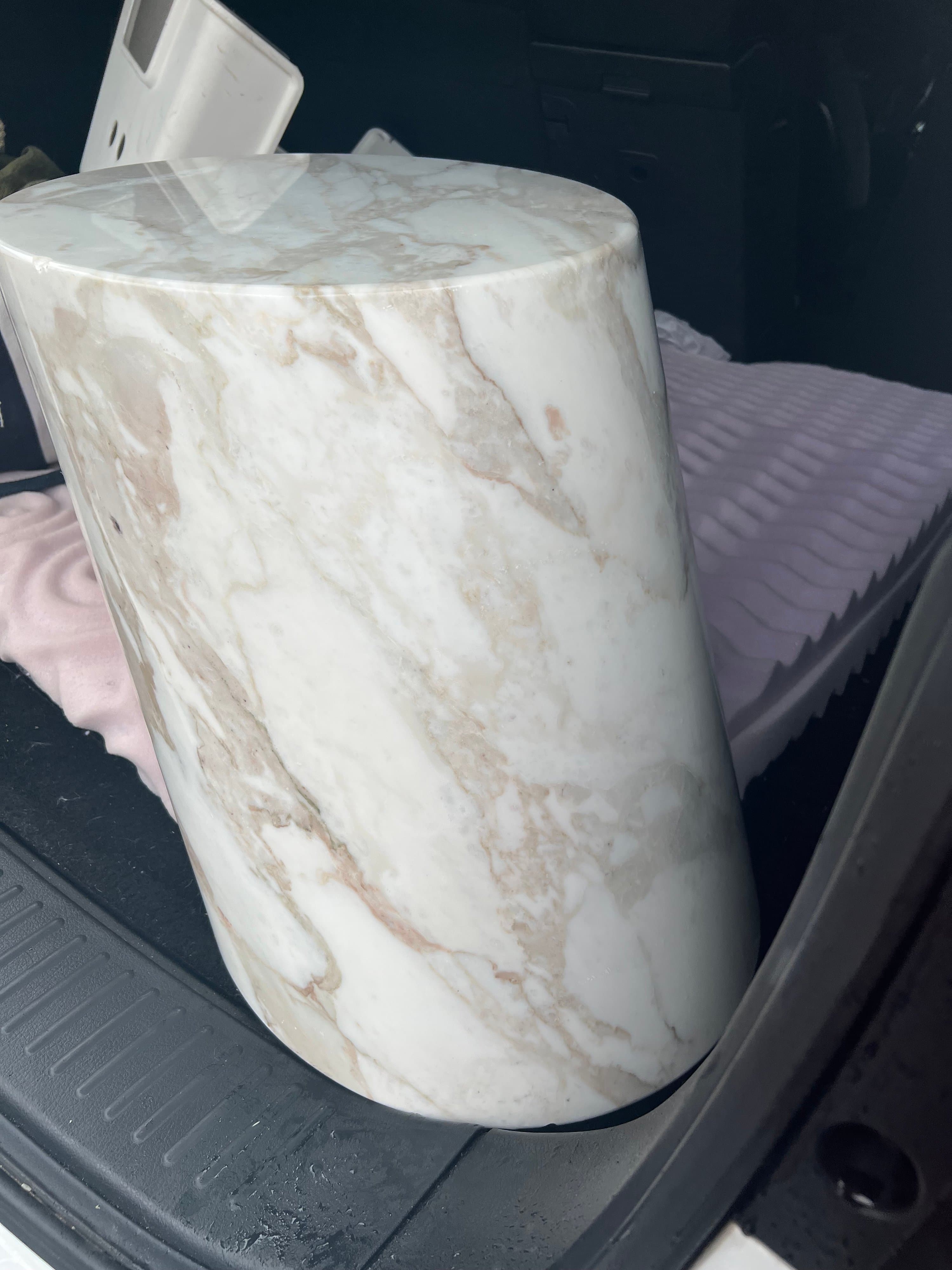 Vintage Solid Marble Cylindrical Plinth Accent Table - Thumbnail 3