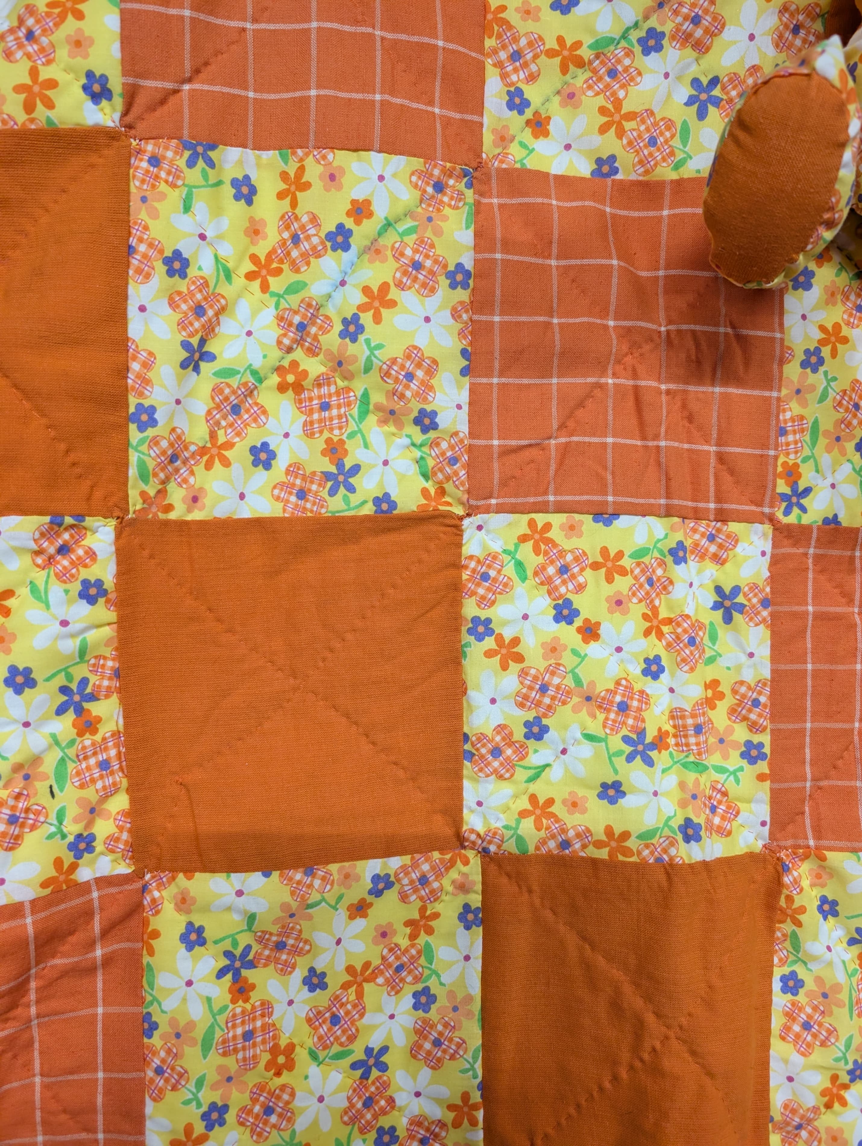 Handmade Patchwork Baby Quilt with Stuffed Bear - Thumbnail 5
