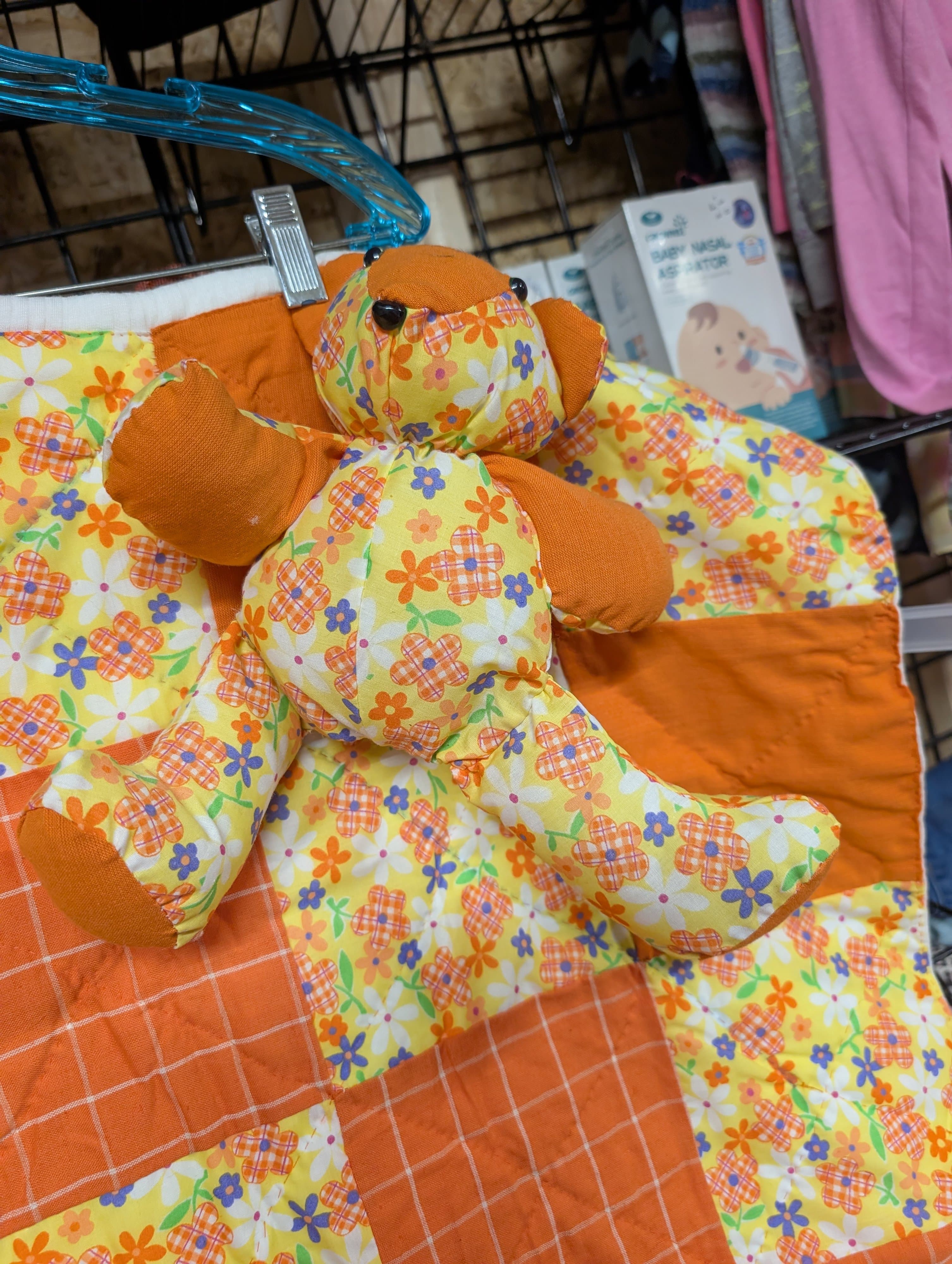 Handmade Patchwork Baby Quilt with Stuffed Bear - Thumbnail 6