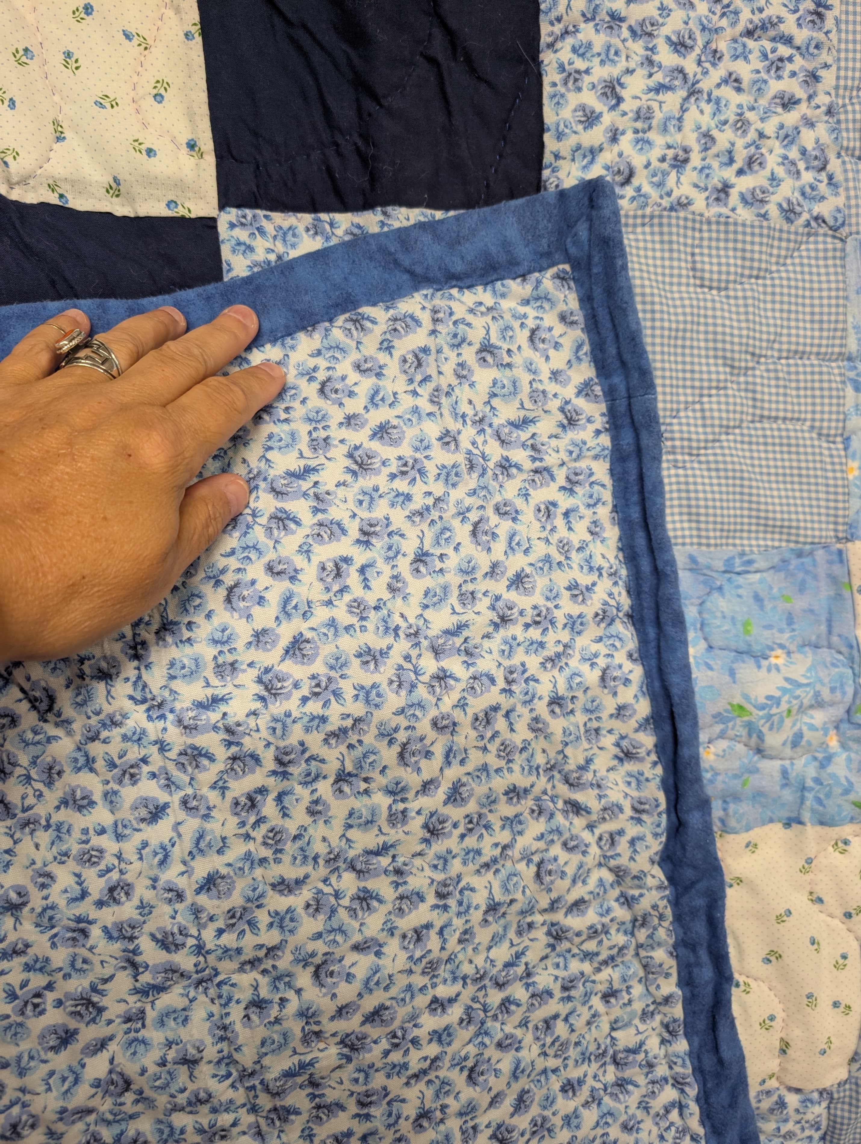 Handmade Blue Patchwork Quilt Floral Design - Thumbnail 2