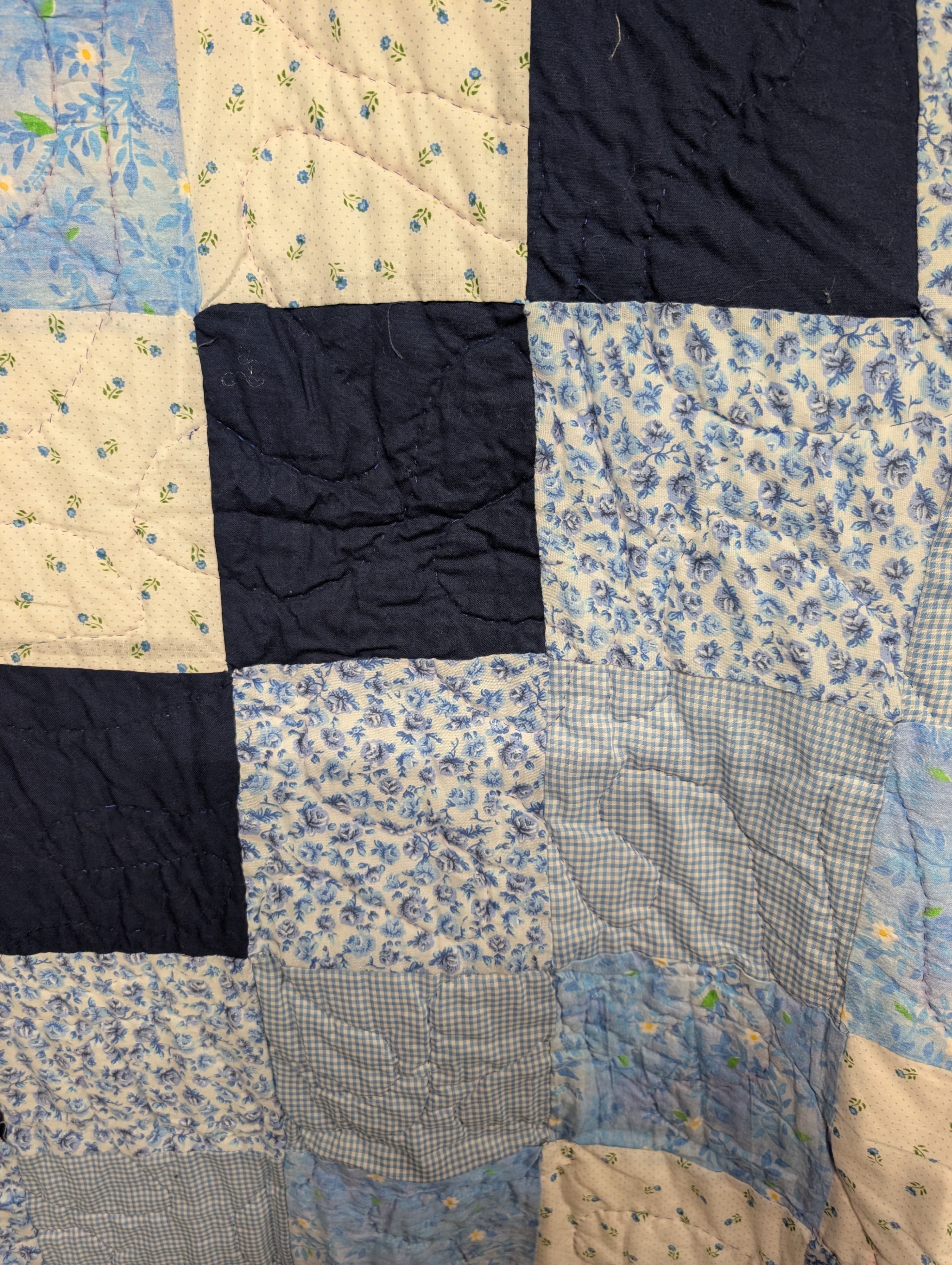 Handmade Blue Patchwork Quilt Floral Design - Thumbnail 5