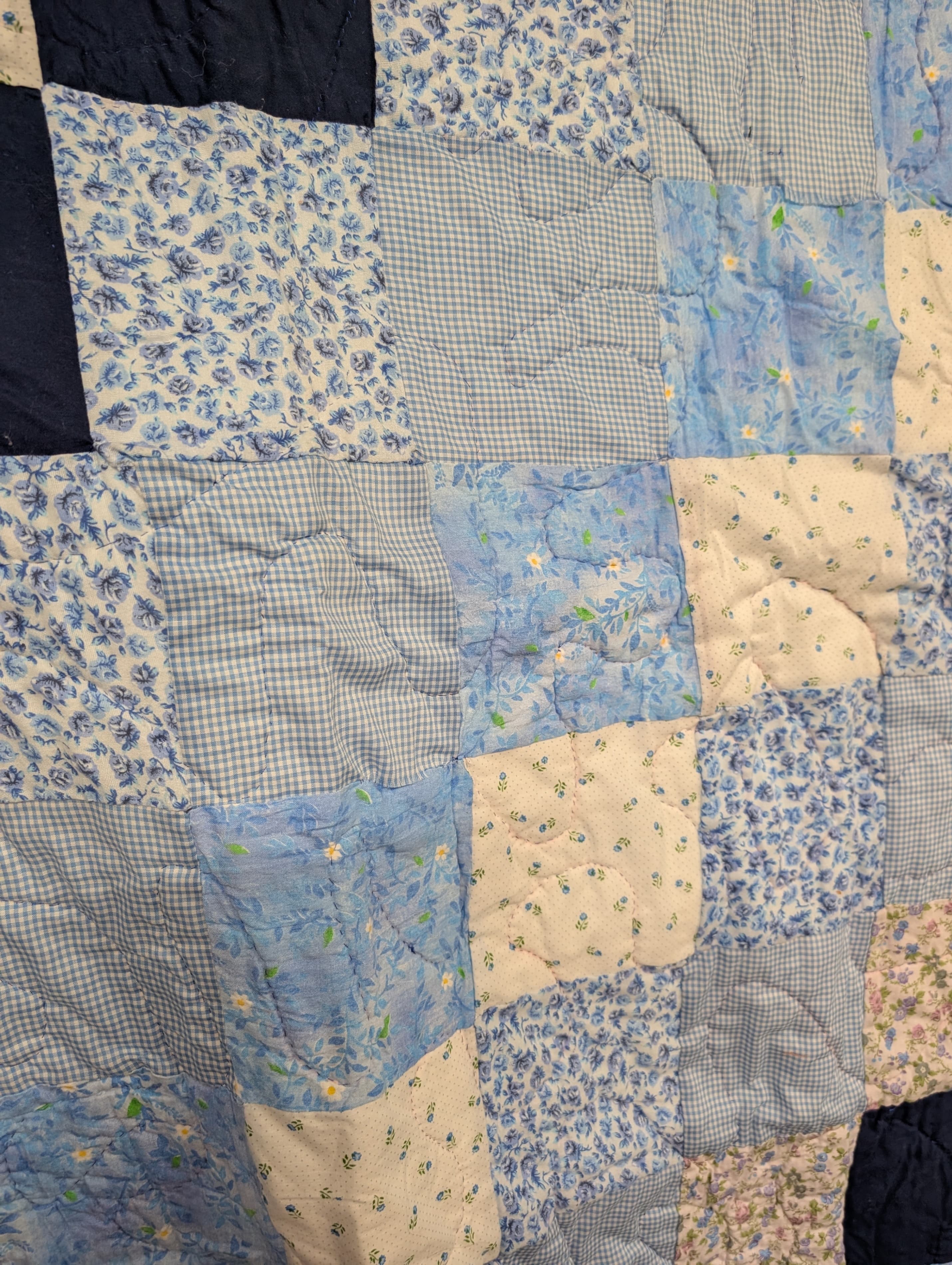 Handmade Blue Patchwork Quilt Floral Design - Thumbnail 6