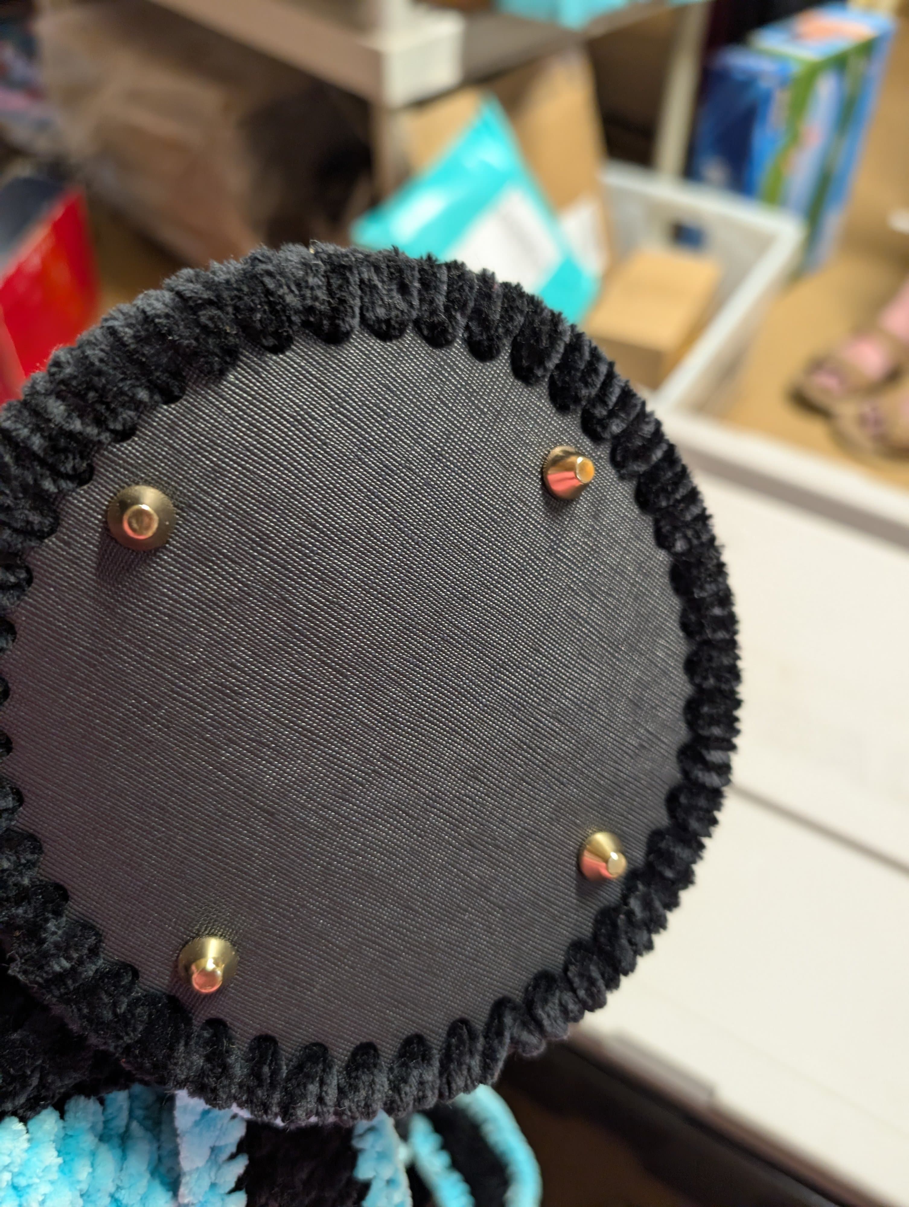 Handmade Crochet Drawstring Bag Black and Aqua - Thumbnail 4