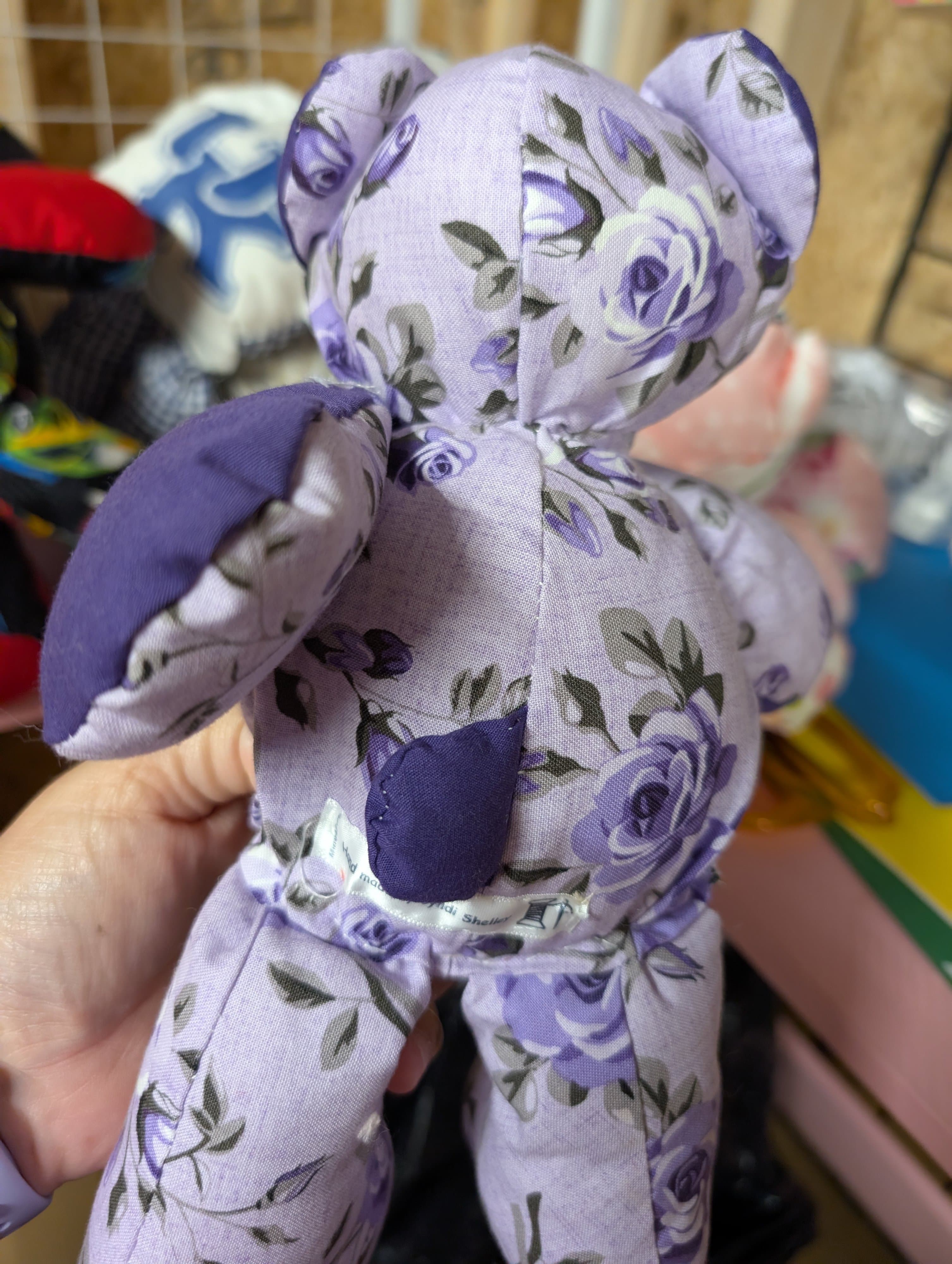 Handmade Floral Purple Teddy Bear Plush Toy - Thumbnail 2