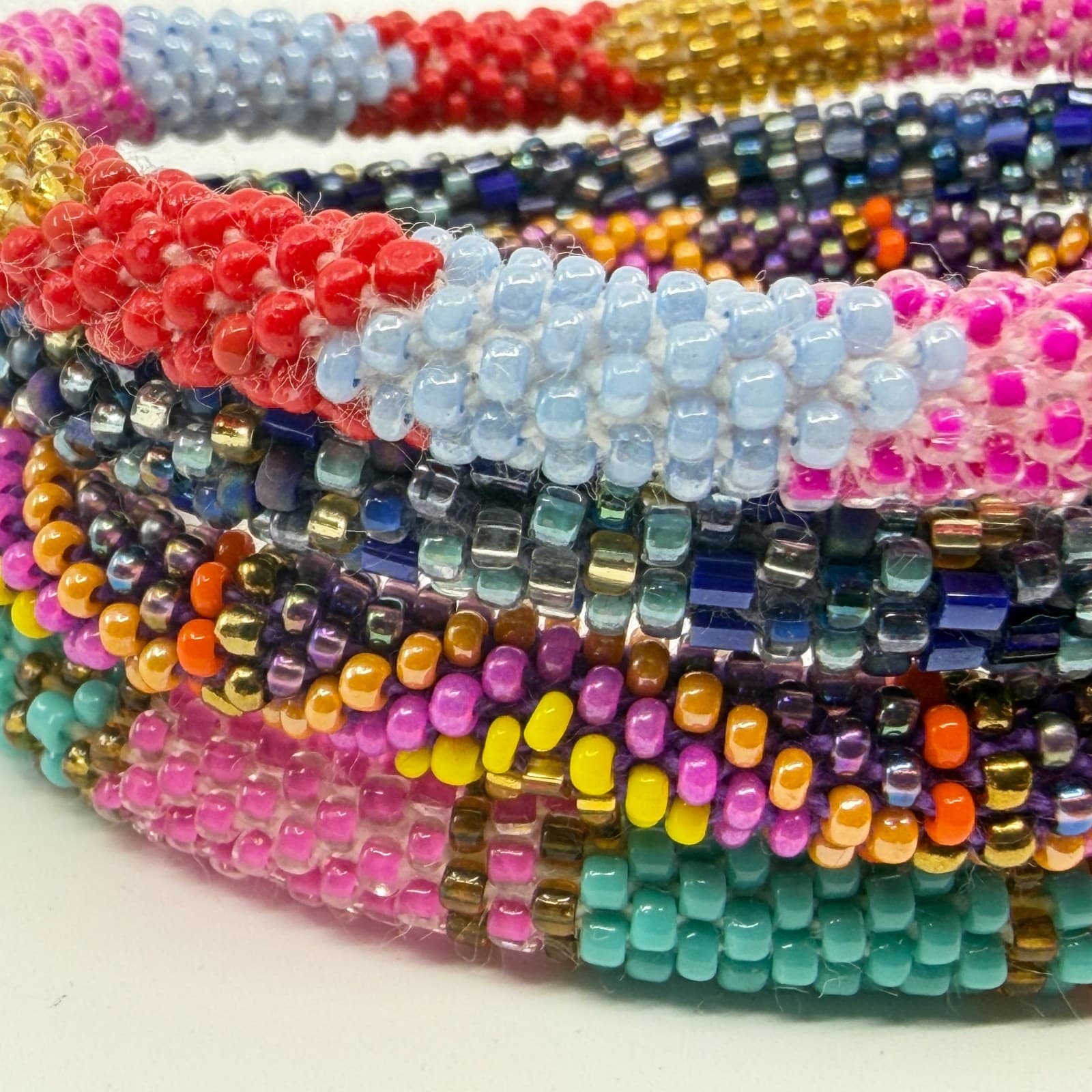 Boho Beaded Roll On Bracelet Stack Set Colorful Glass Seed Bead Chunky Gift - Thumbnail 3