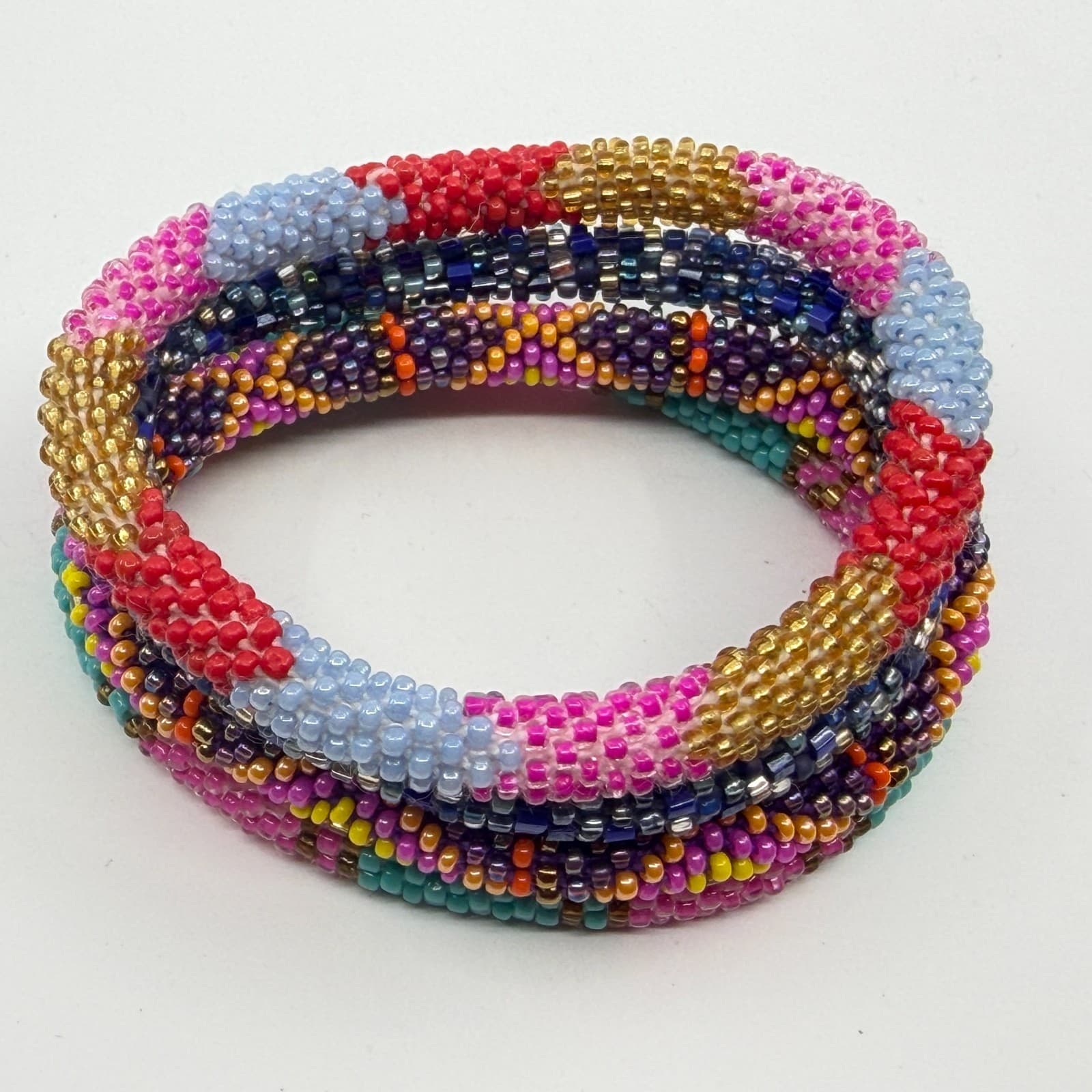 Boho Beaded Roll On Bracelet Stack Set Colorful Glass Seed Bead Chunky Gift - Thumbnail 6