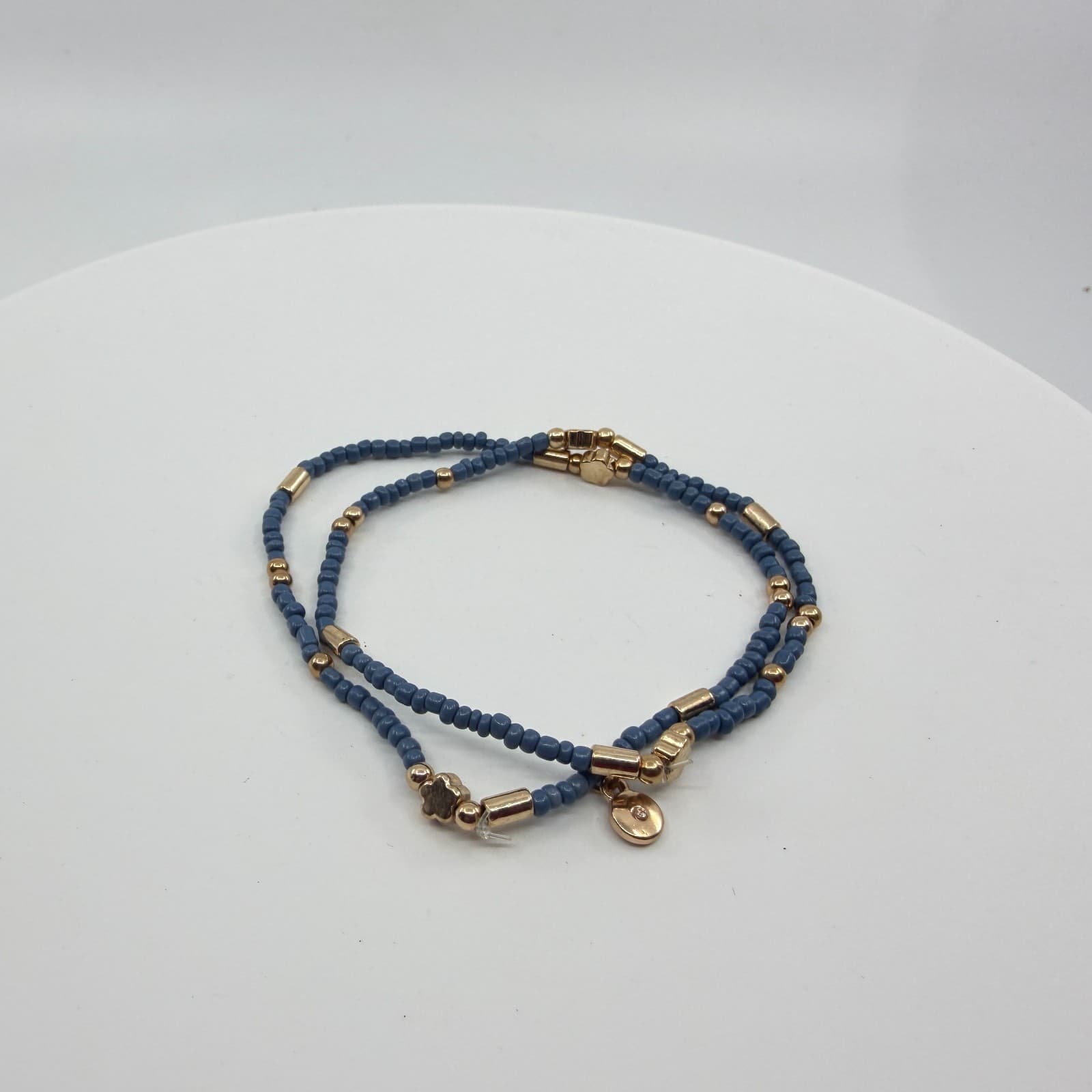 Boho Slate Blue Seed Bead Anklet Gold Tone Star Charm Minimalist Layering Gift - Thumbnail 2
