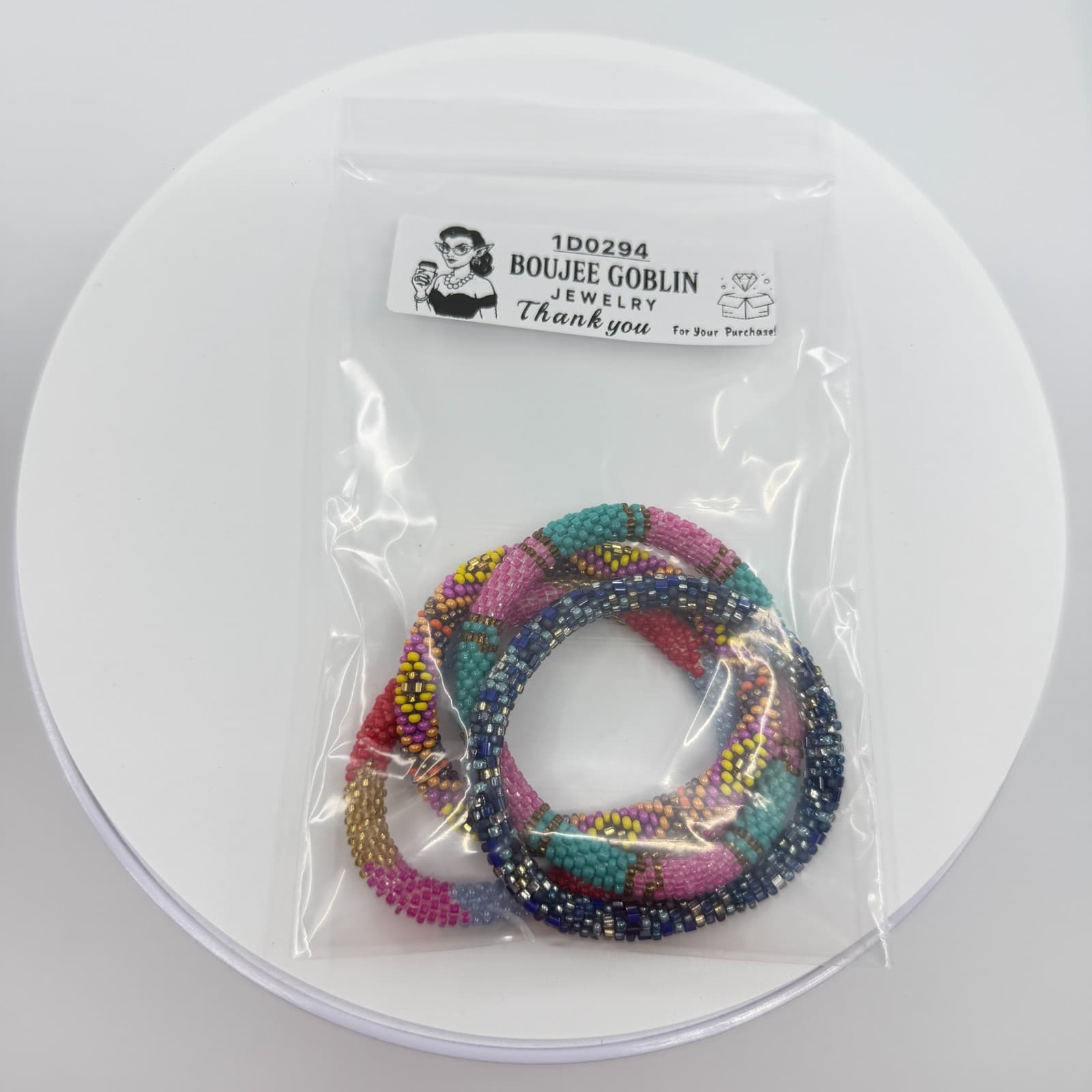Boho Beaded Roll On Bracelet Stack Set Colorful Glass Seed Bead Chunky Gift - Thumbnail 9