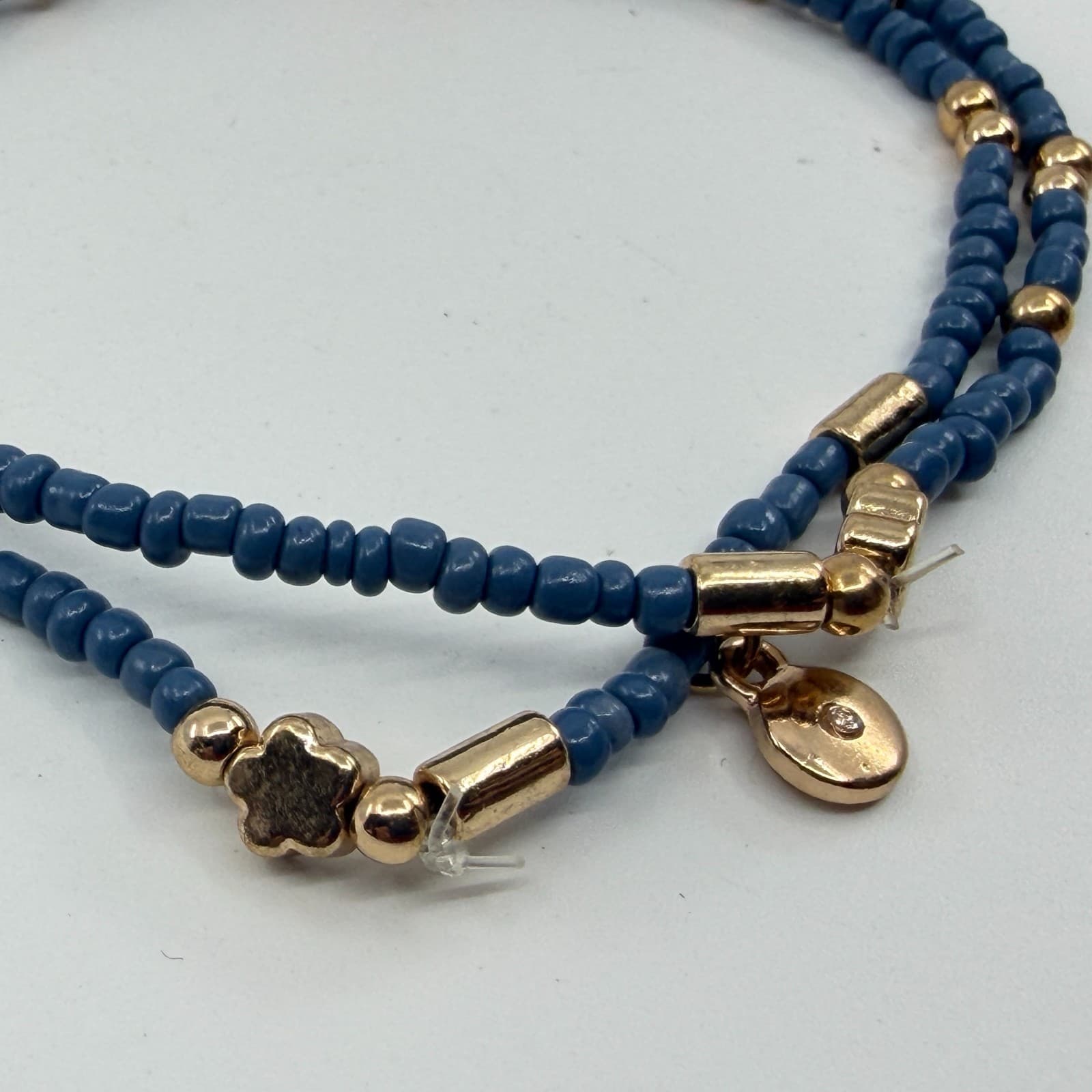 Boho Slate Blue Seed Bead Anklet Gold Tone Star Charm Minimalist Layering Gift - Thumbnail 3