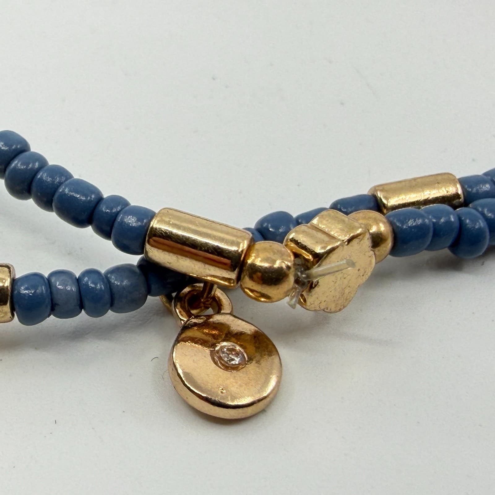 Boho Slate Blue Seed Bead Anklet Gold Tone Star Charm Minimalist Layering Gift - Thumbnail 5