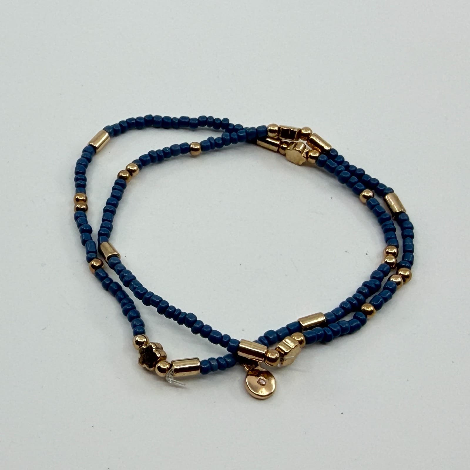 Boho Slate Blue Seed Bead Anklet Gold Tone Star Charm Minimalist Layering Gift - Thumbnail 6