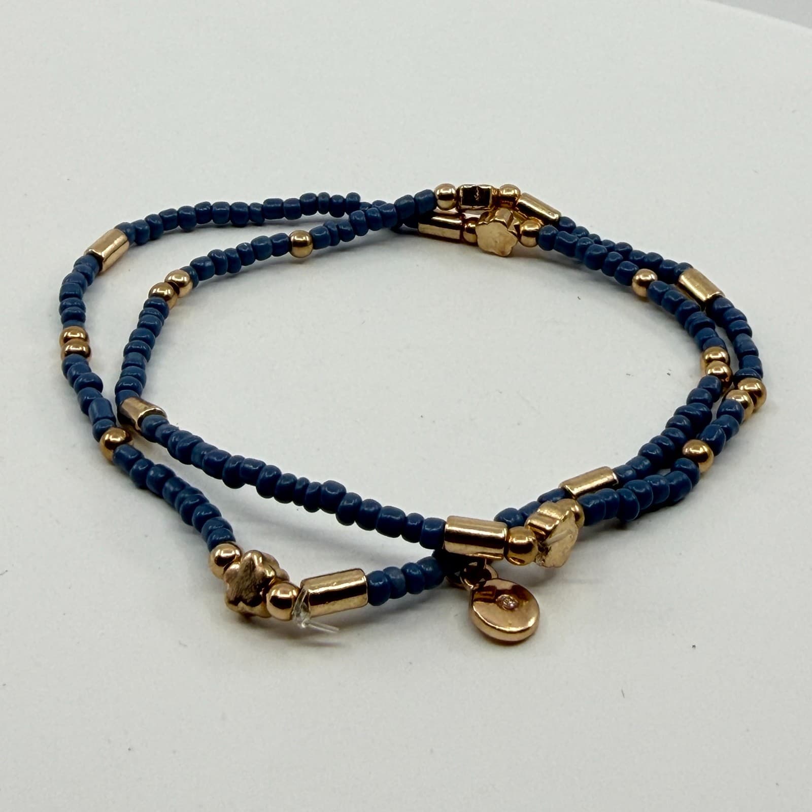 Boho Slate Blue Seed Bead Anklet Gold Tone Star Charm Minimalist Layering Gift - Thumbnail 7
