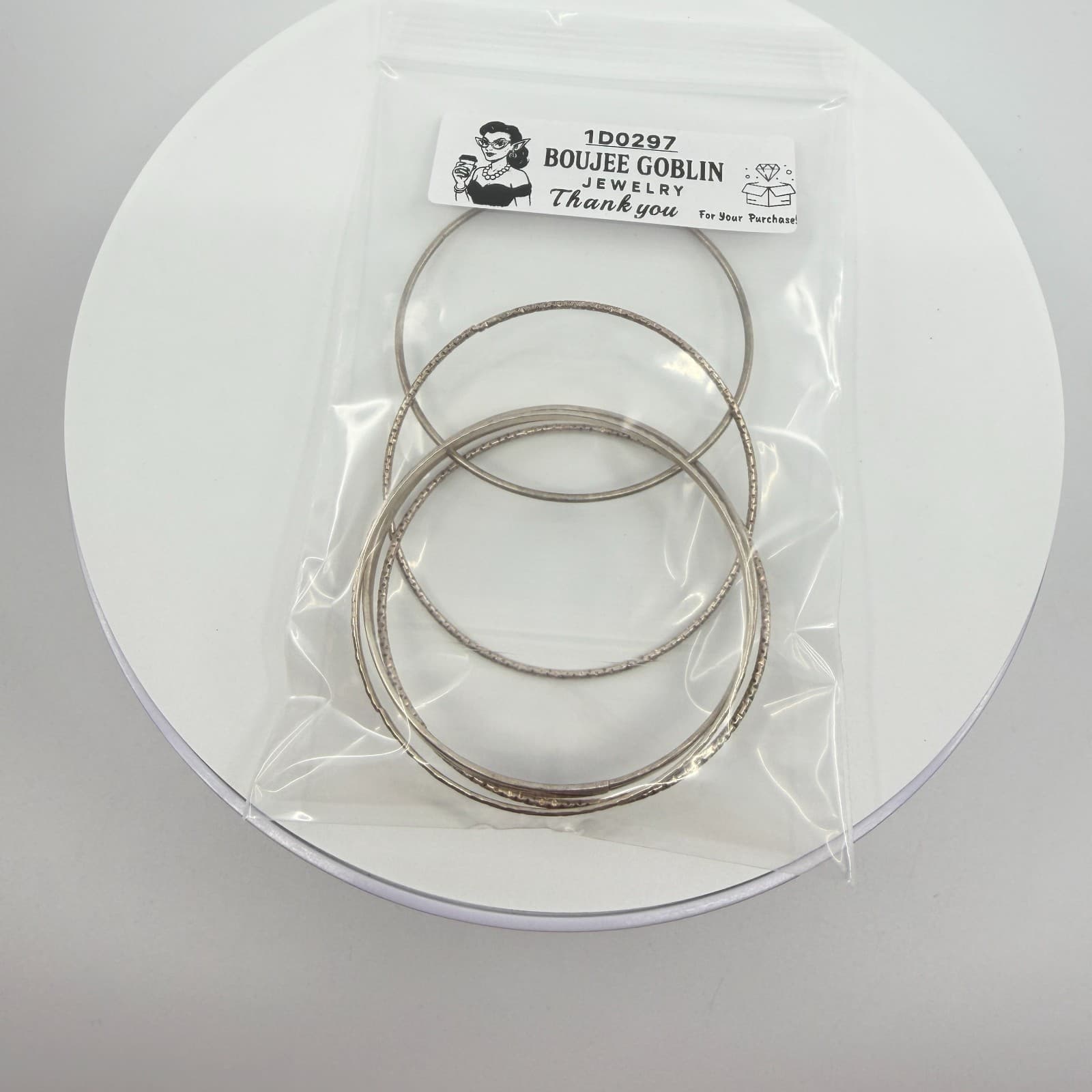 Stacked Silver Tone Bangle Bracelet Set Textured Boho Statement Stack Classic - Thumbnail 10