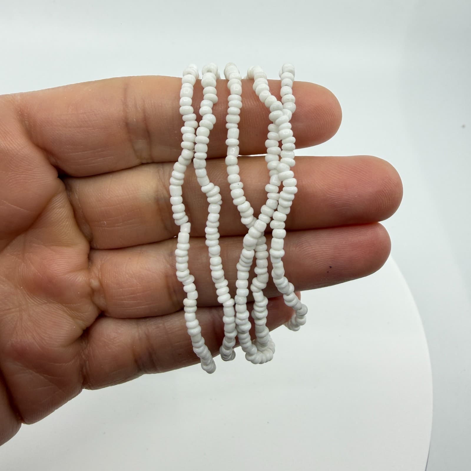 Boho White Seed Bead Multi Strand Layering Stretch Bracelet Minimalist Gift - Thumbnail 6