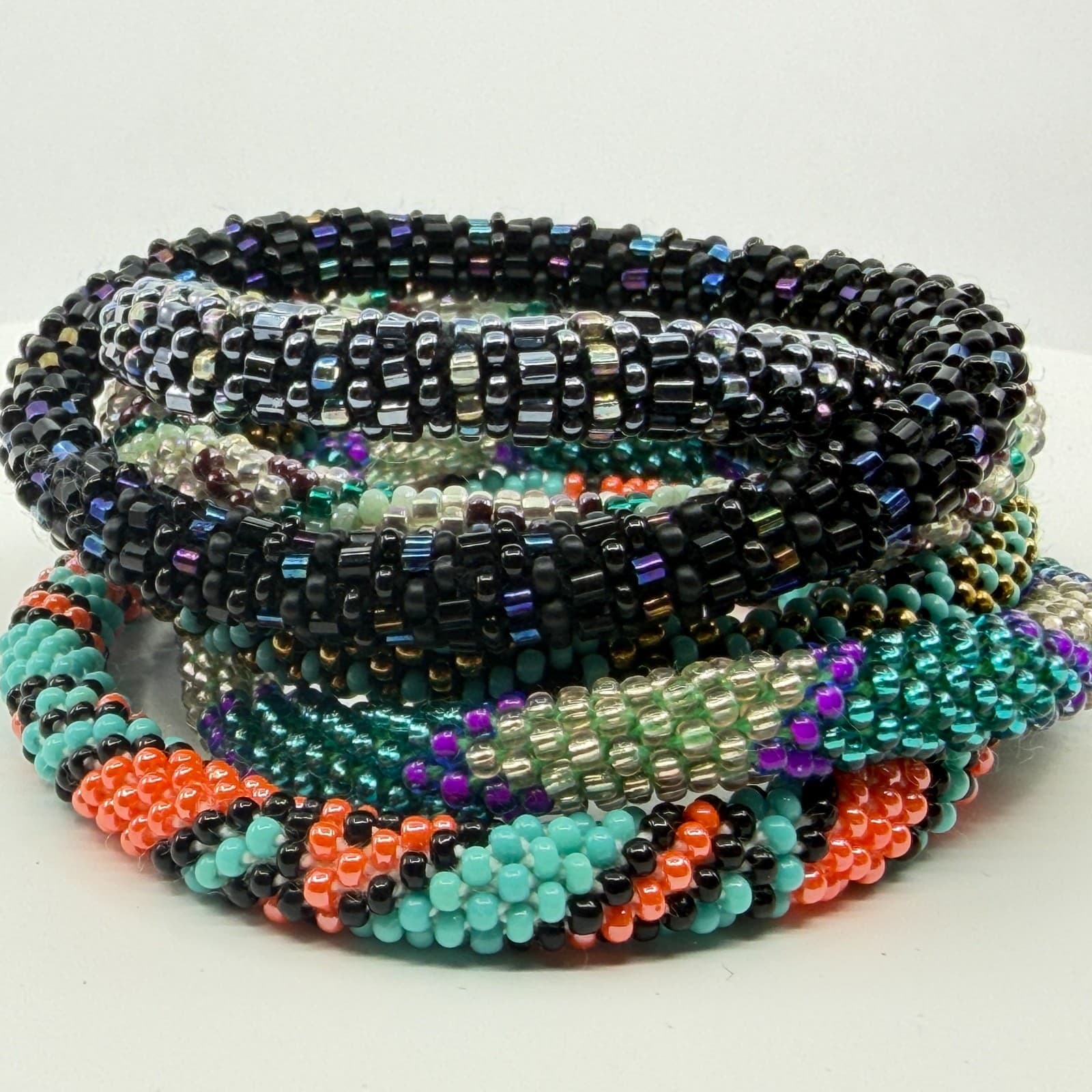 Boho Seed Bead Crochet Bracelet Lot Chunky Stackable Festival Layering Gift - Thumbnail 4