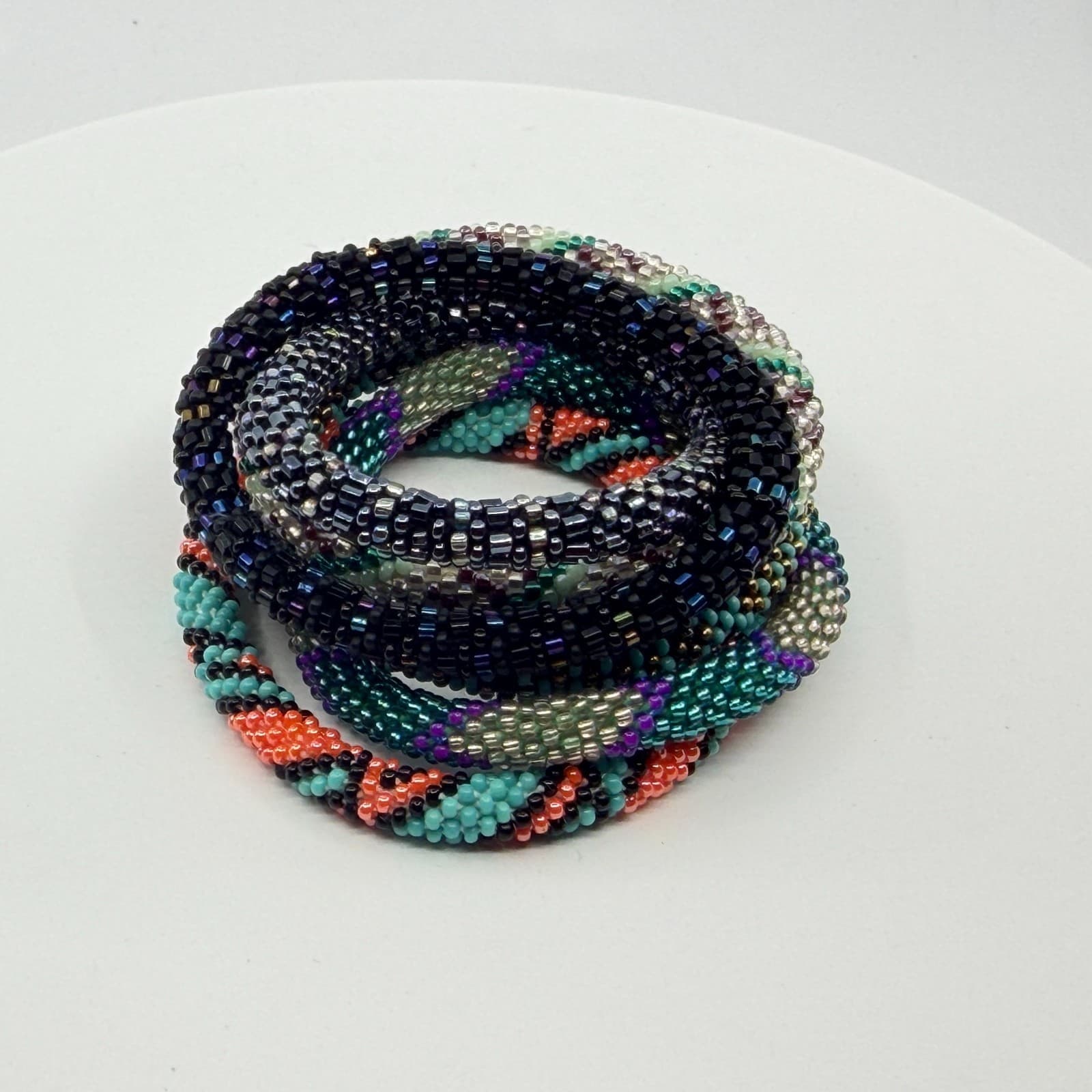 Boho Seed Bead Crochet Bracelet Lot Chunky Stackable Festival Layering Gift - Thumbnail 7