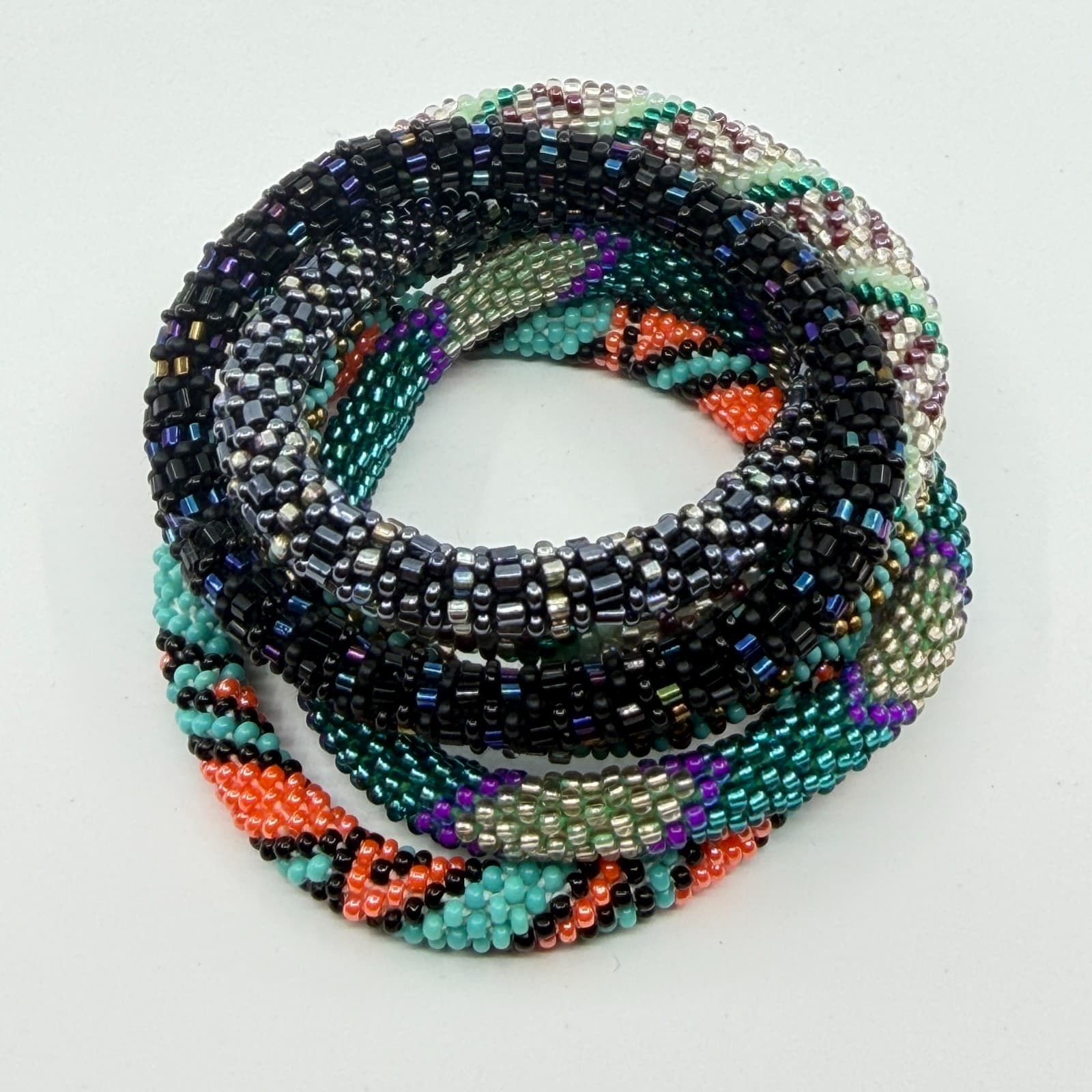 Boho Seed Bead Crochet Bracelet Lot Chunky Stackable Festival Layering Gift - Thumbnail 2