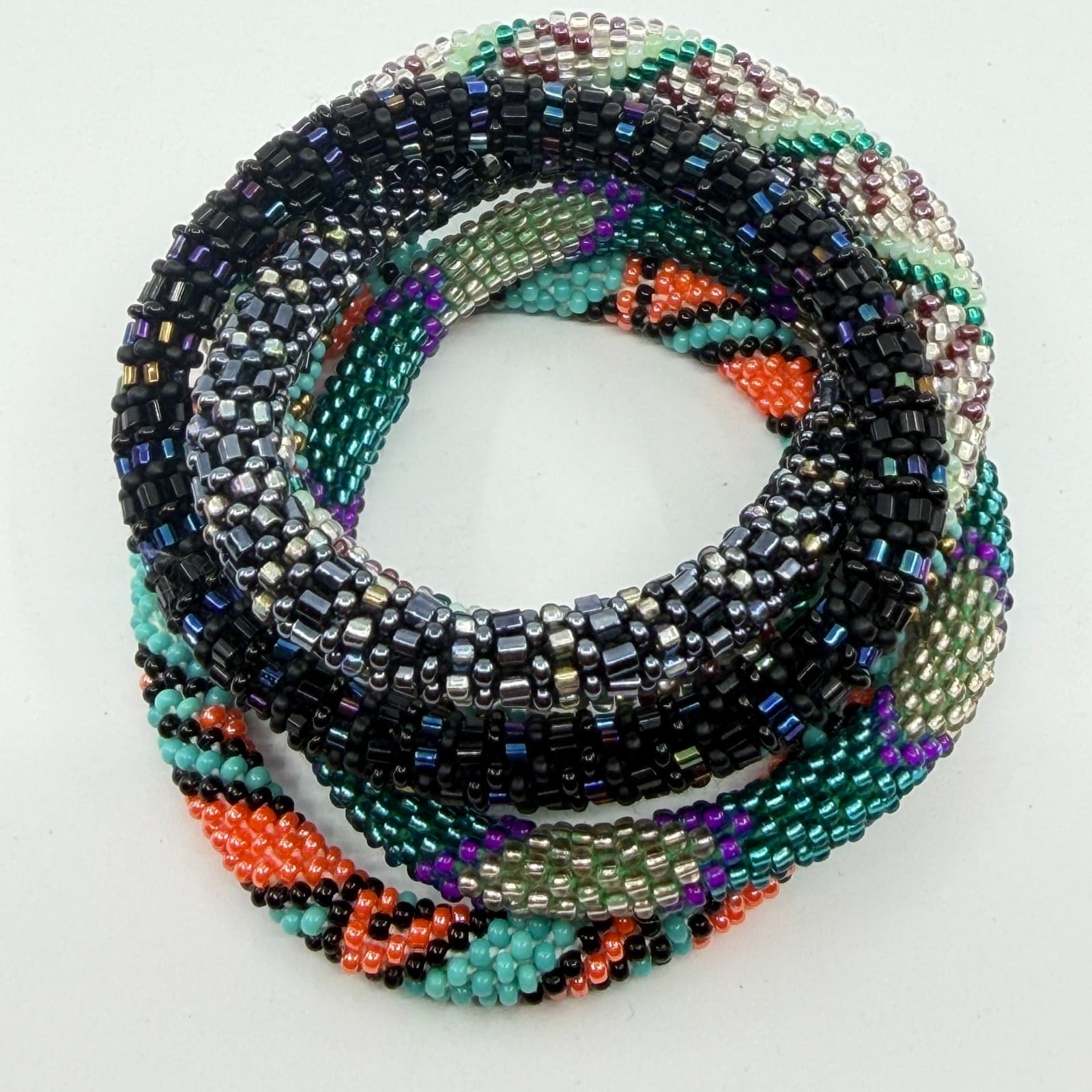 Boho Seed Bead Crochet Bracelet Lot Chunky Stackable Festival Layering Gift - Thumbnail 3