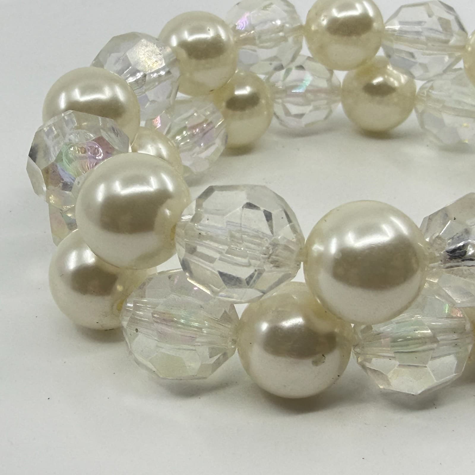 Chunky Coquette Faux Pearl Layering Cuff Bracelet Clear AB Crystal Boho Gift - Thumbnail 4