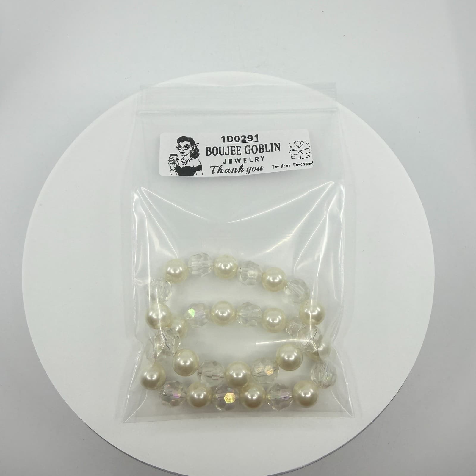Chunky Coquette Faux Pearl Layering Cuff Bracelet Clear AB Crystal Boho Gift - Thumbnail 8