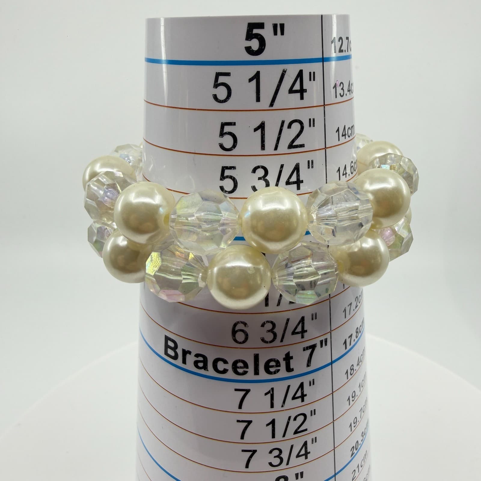 Chunky Coquette Faux Pearl Layering Cuff Bracelet Clear AB Crystal Boho Gift - Thumbnail 7