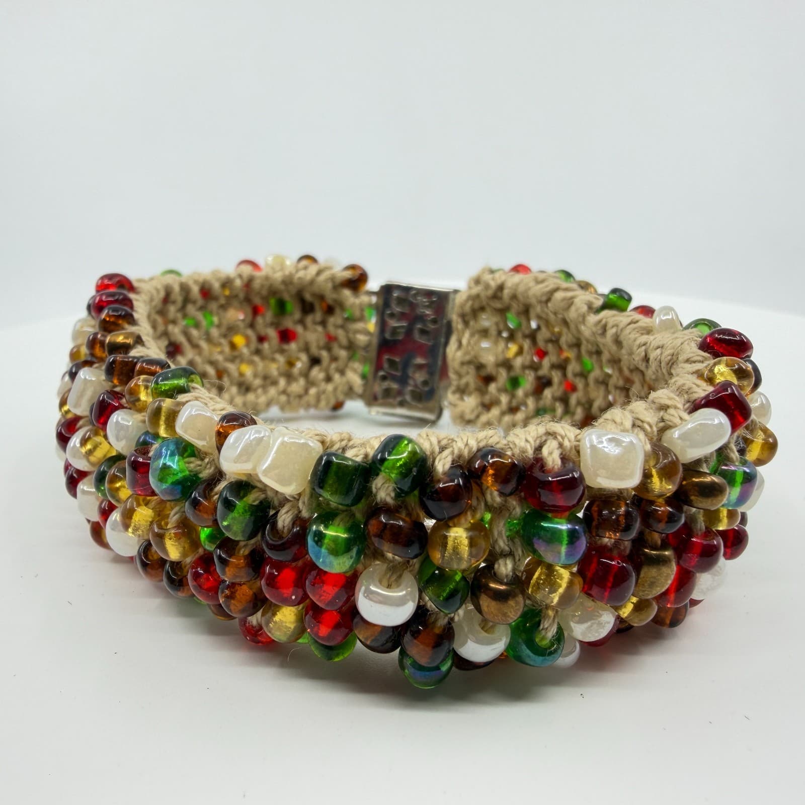 Boho Macrame Multi Color Glass Seed Bead Chunky Statement Bracelet Festival - Thumbnail 5
