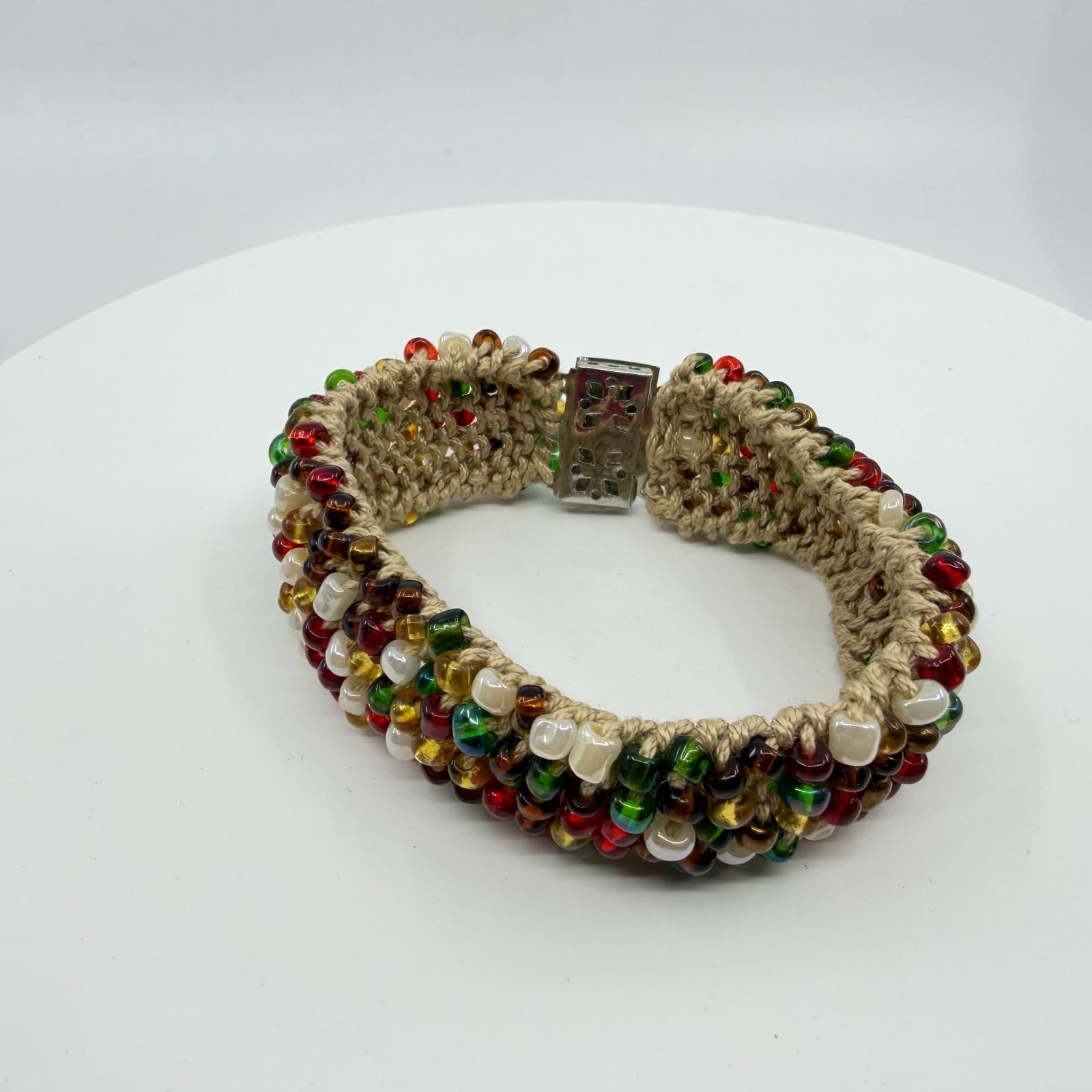 Boho Macrame Multi Color Glass Seed Bead Chunky Statement Bracelet Festival - Thumbnail 4