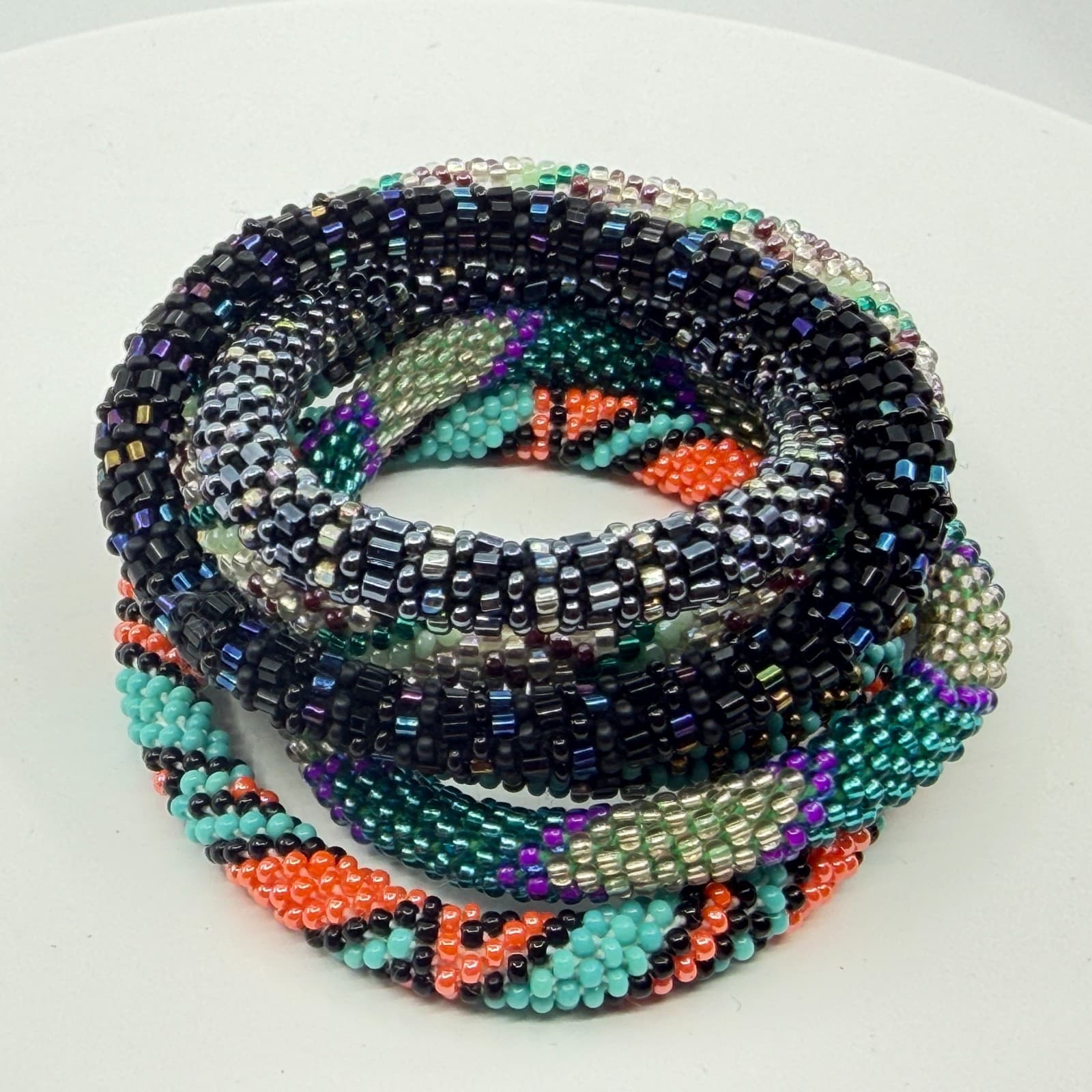 Boho Seed Bead Crochet Bracelet Lot Chunky Stackable Festival Layering Gift - Thumbnail 6