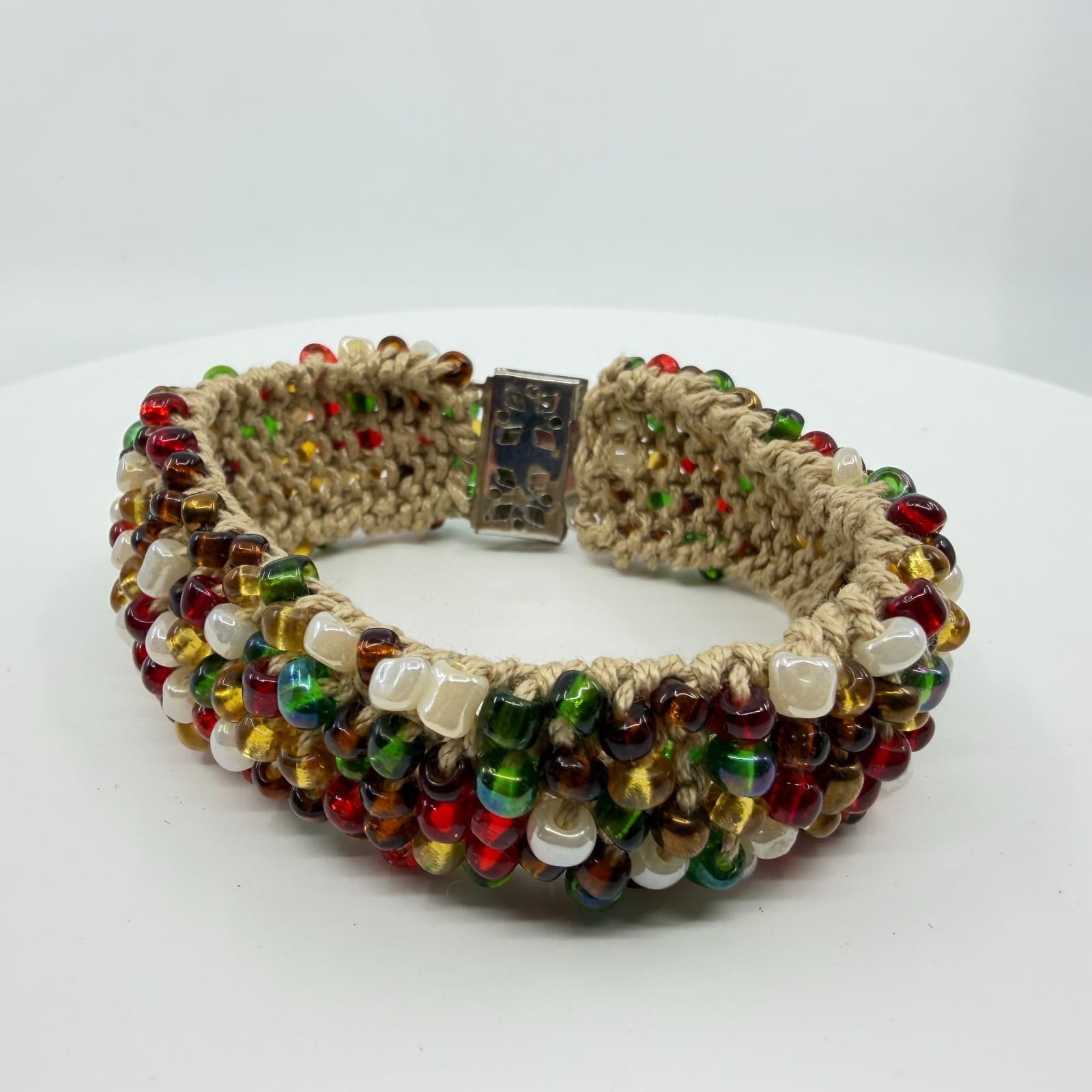 Boho Macrame Multi Color Glass Seed Bead Chunky Statement Bracelet Festival - Thumbnail 3