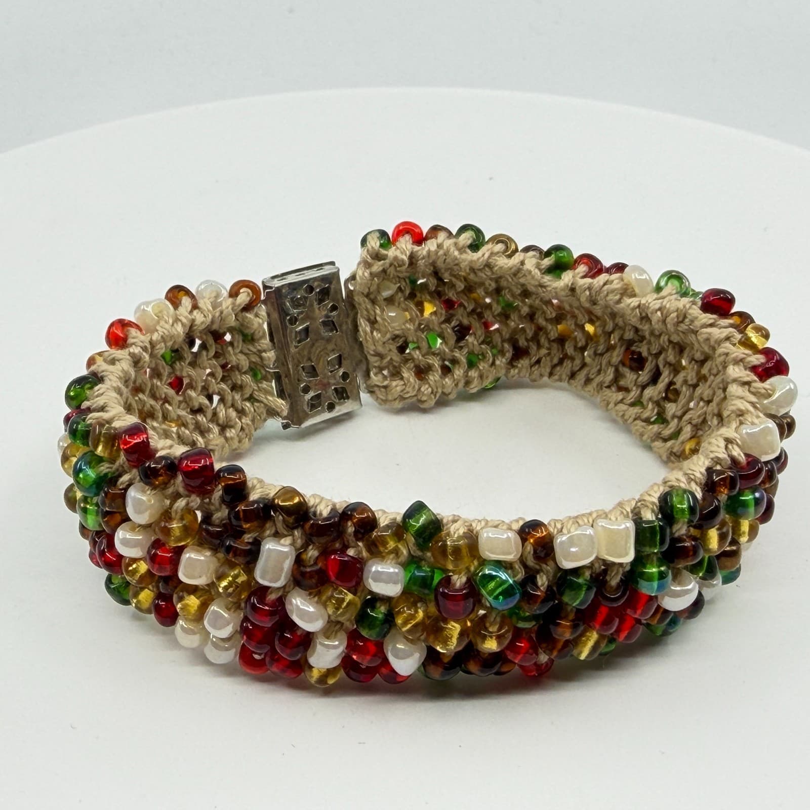 Boho Macrame Multi Color Glass Seed Bead Chunky Statement Bracelet Festival - Thumbnail 7
