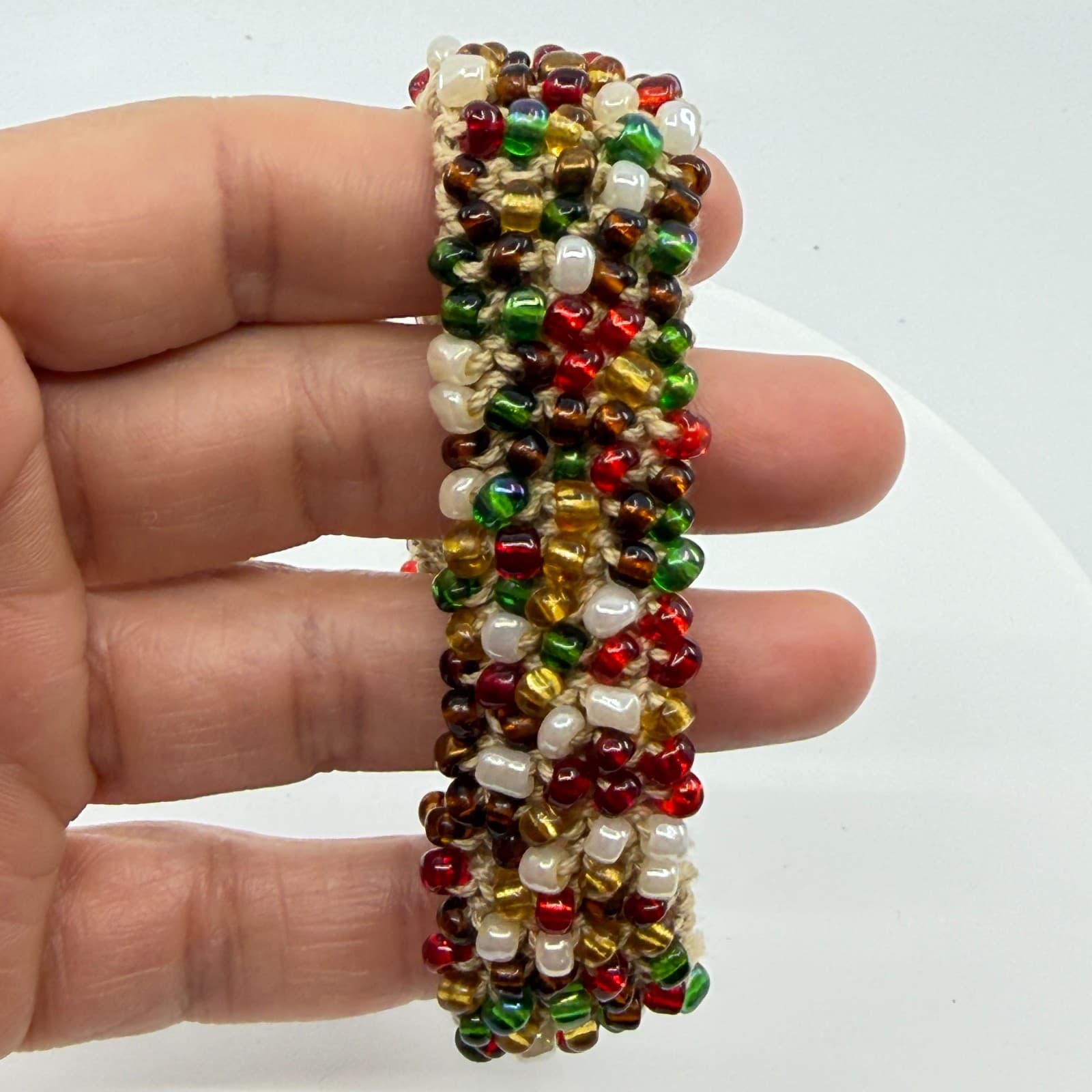 Boho Macrame Multi Color Glass Seed Bead Chunky Statement Bracelet Festival - Thumbnail 2