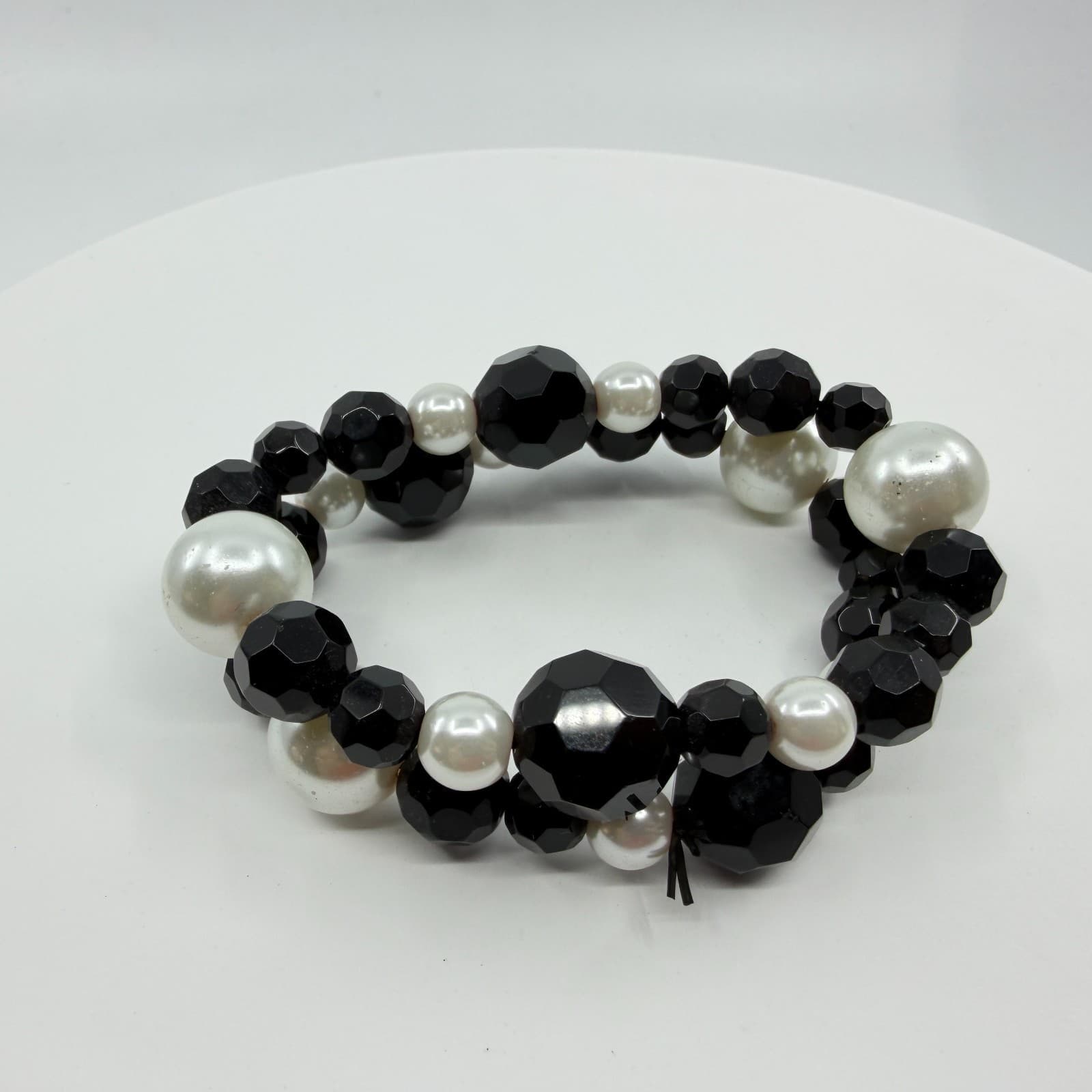 Gothic Black Chunky Faux Pearl Stretch Bracelet Layering Goth Statement Gift - Thumbnail 3