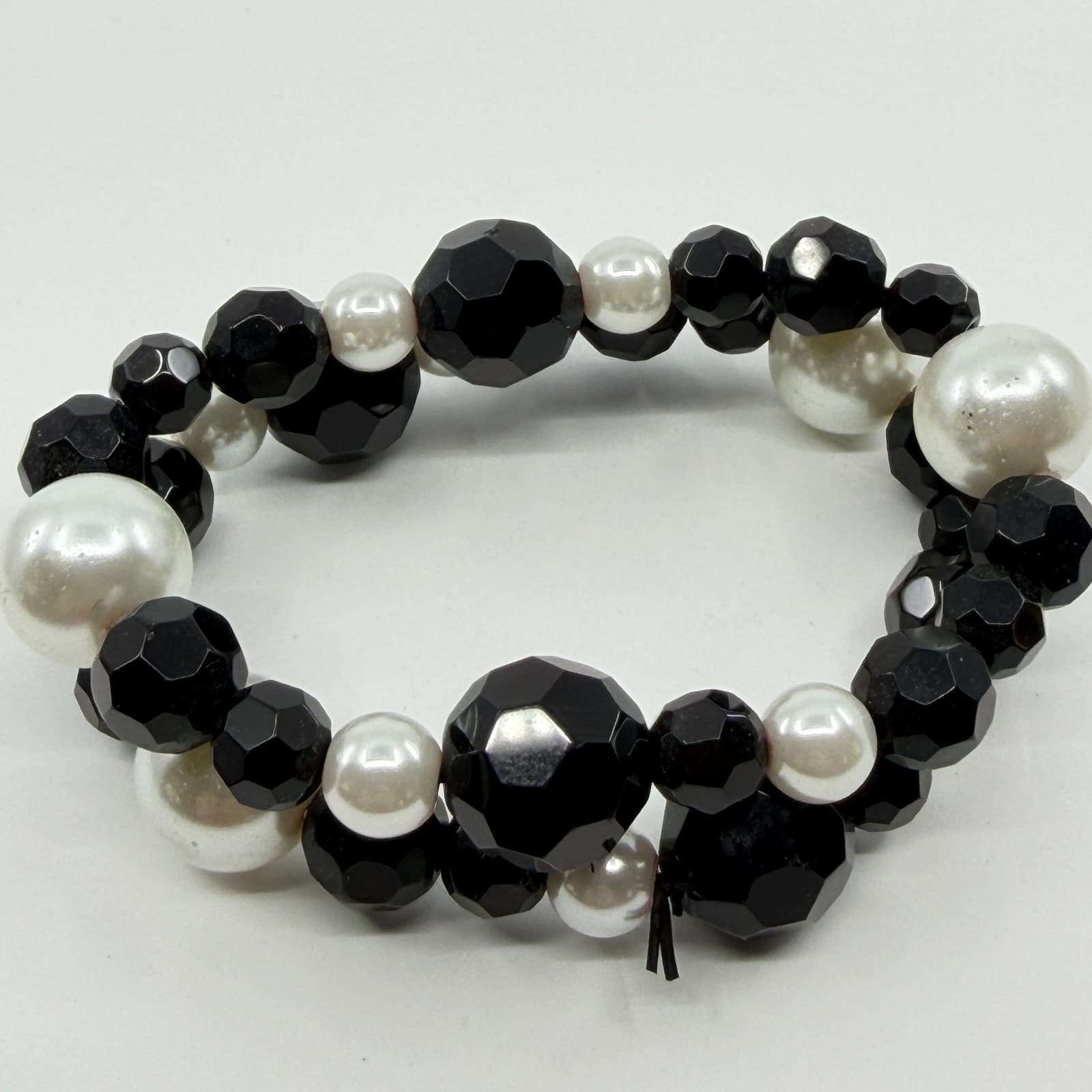 Gothic Black Chunky Faux Pearl Stretch Bracelet Layering Goth Statement Gift - Thumbnail 6